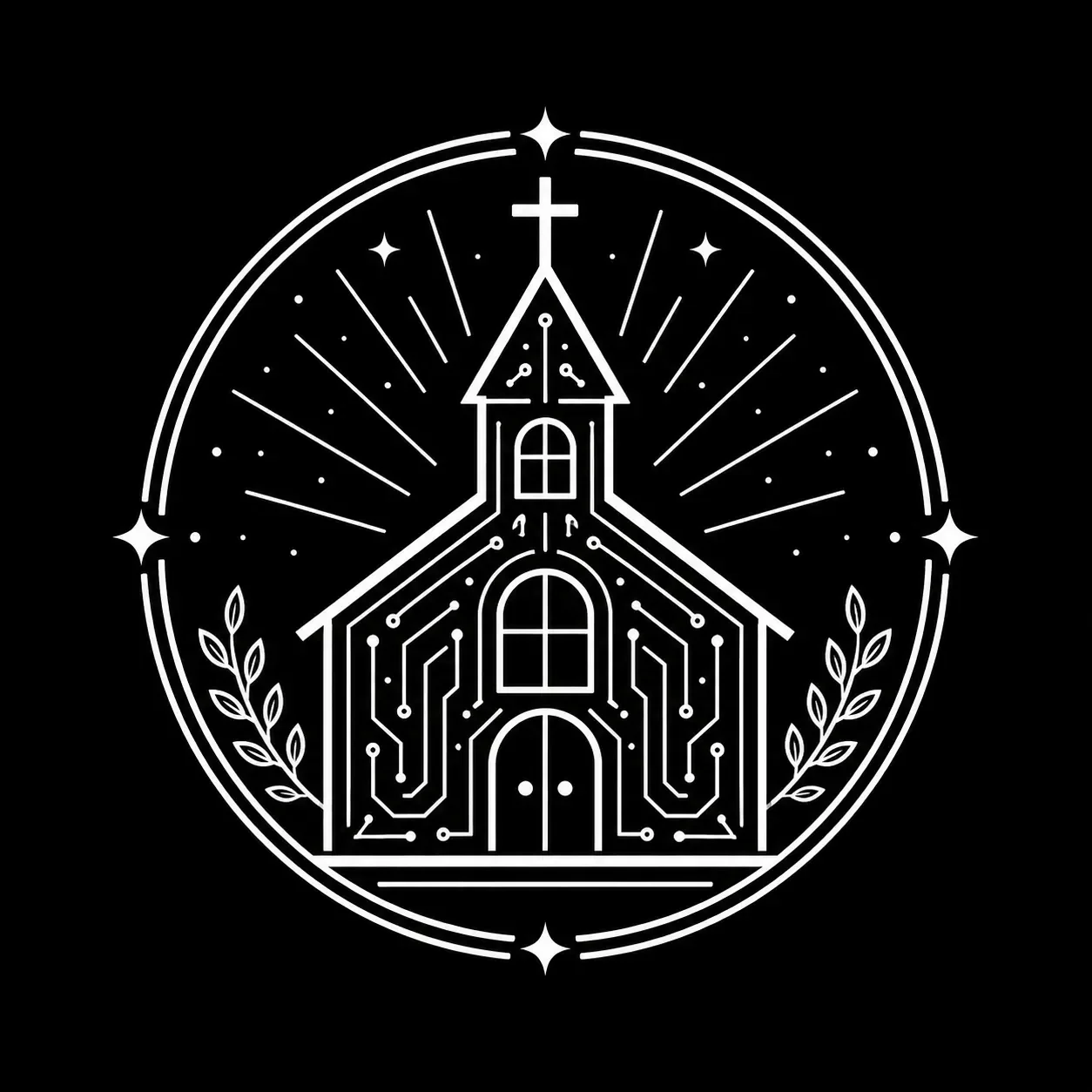 White church emblem representing ecclesiology, the doctrine and history of the Christian church