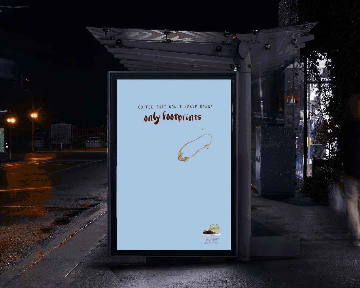 Moving GIF with coffee ring footprints walking across the board