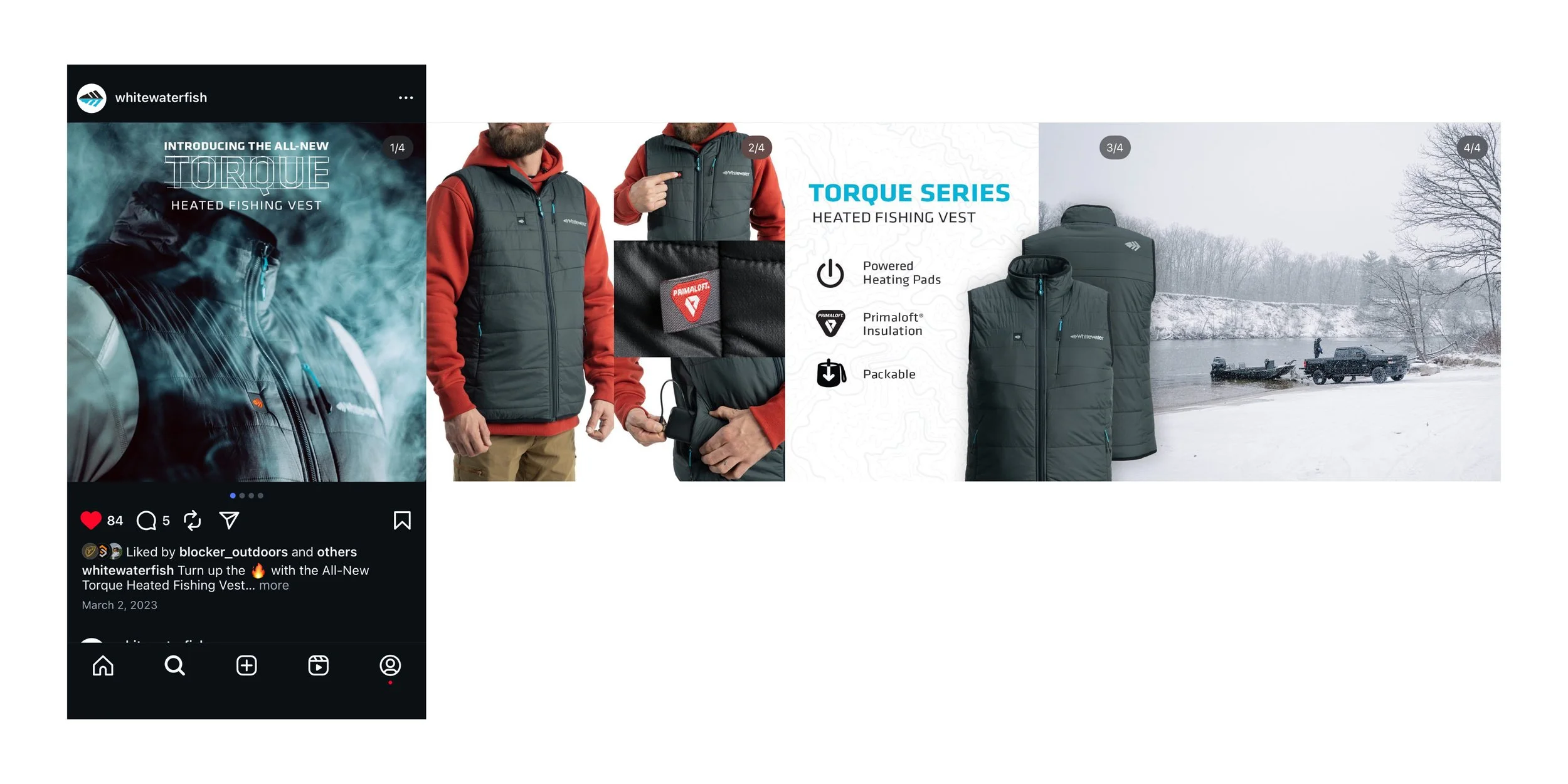 Whitewater Fishing Social Advertisement showing four scrolling images