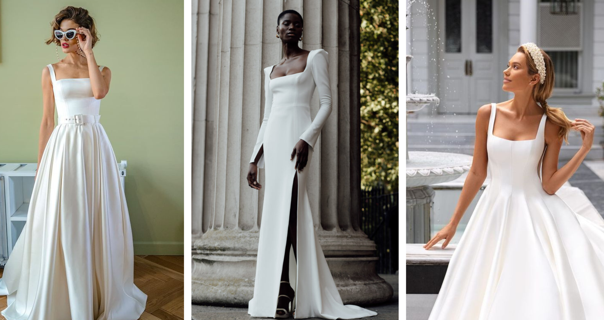 Classic wedding dress, minimalist wedding, neckline, square neckline, wedding dress details,Papilio “Vanilla life”, Halfpenny London, Daria Karlozi “Alysee”