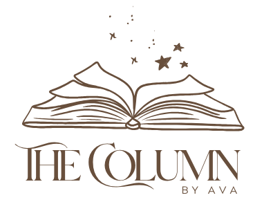A graphic logo of an open book with stars above it and the text "The Column by Ava" beneath.