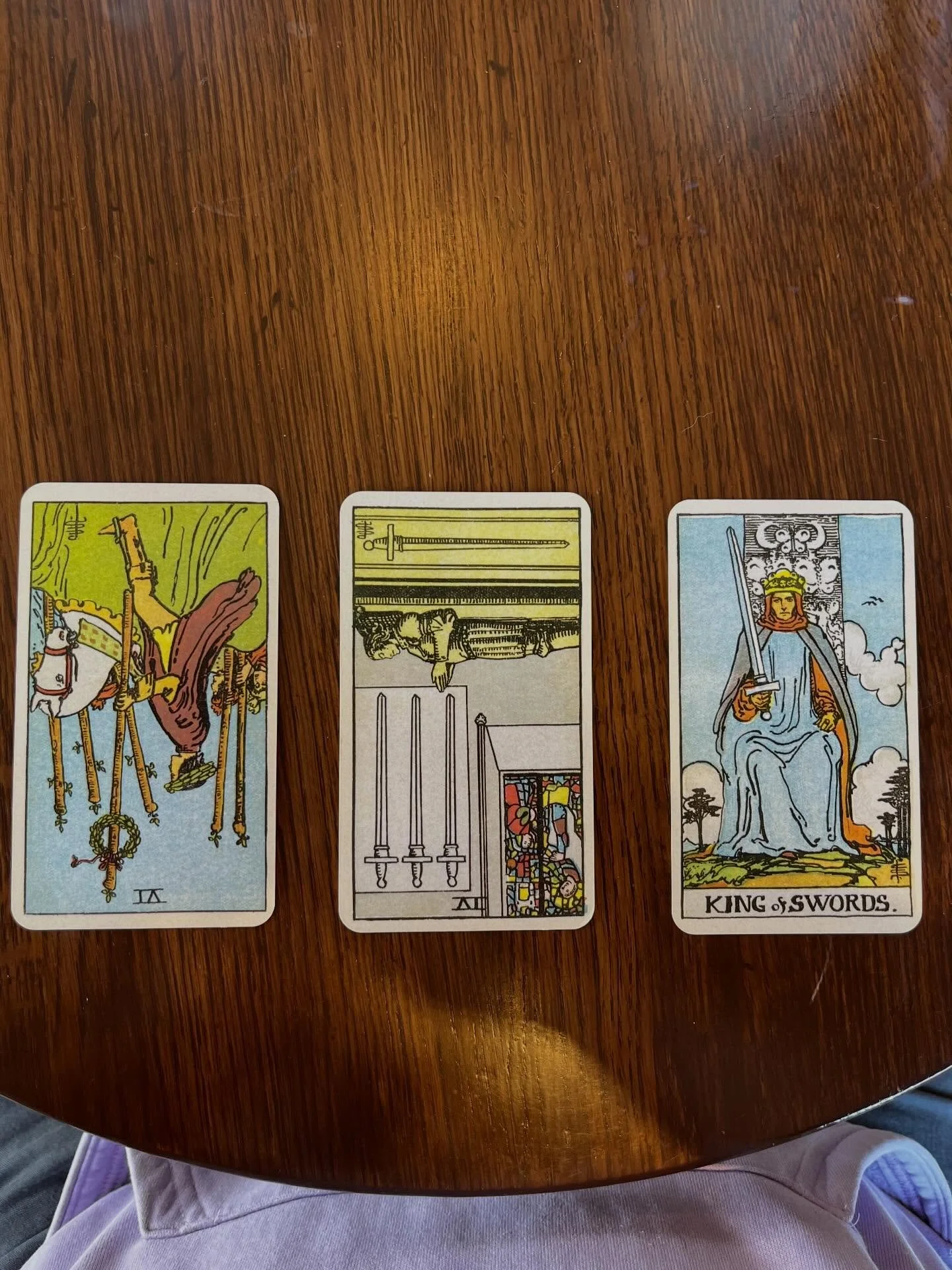 three cards whenever until the deck runs dry:

another bunch of cards i very rarely pull for myself, so that&rsquo;s fun! but in kind of a crunchy set of reversals so that&rsquo;s LESS fun

6 of wands is a real fun good time upright and in reverse i 
