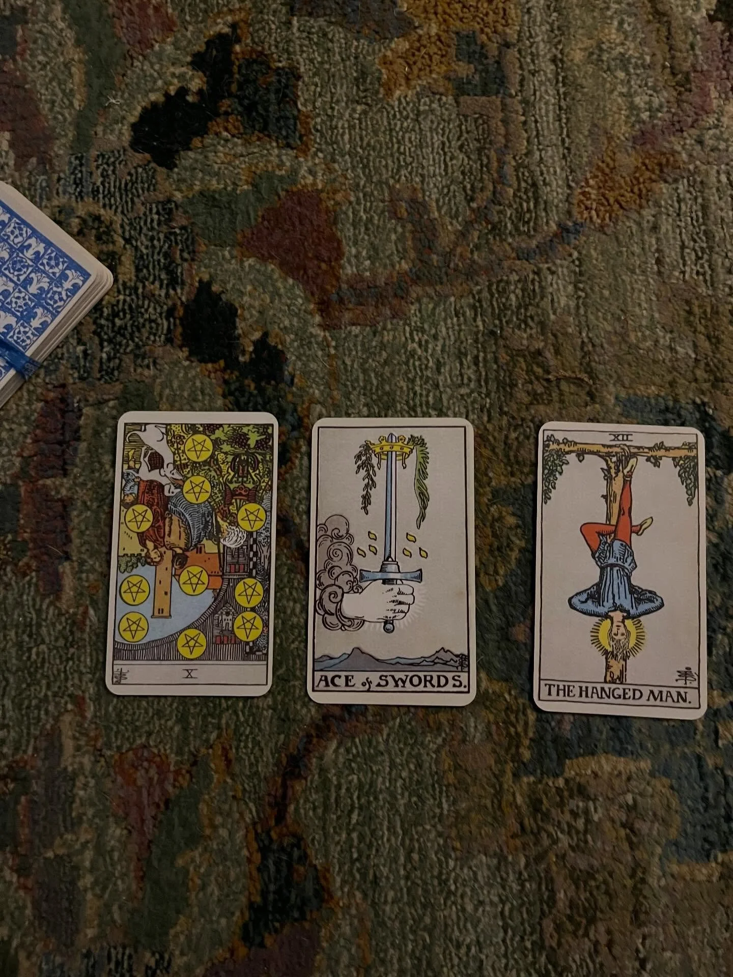 3 cards whenever until the deck runs dry

10 of pentacles reversed is a mixed bag but in this context i would see it as a resistance to inherited ways of being, a breaking away from tradition or family? give or take some midlife crisis energy that ma