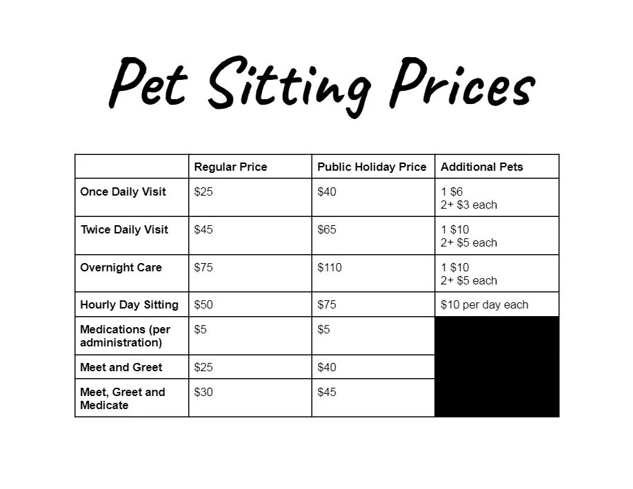 Prices — The Pet Nurse Nanny