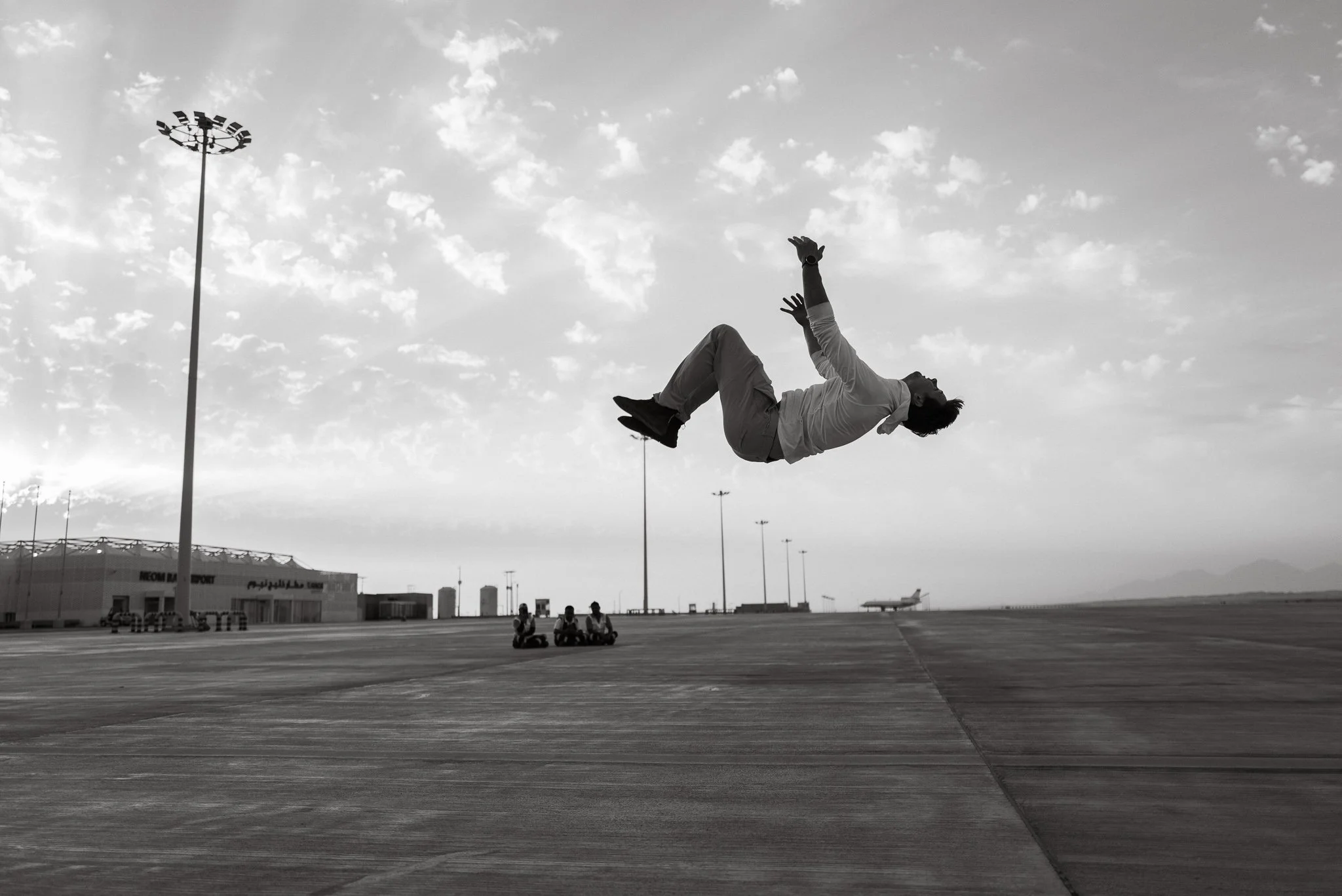  Grayson Baum backflipping in Saudi Arabia waiting for clearance to take-off. 