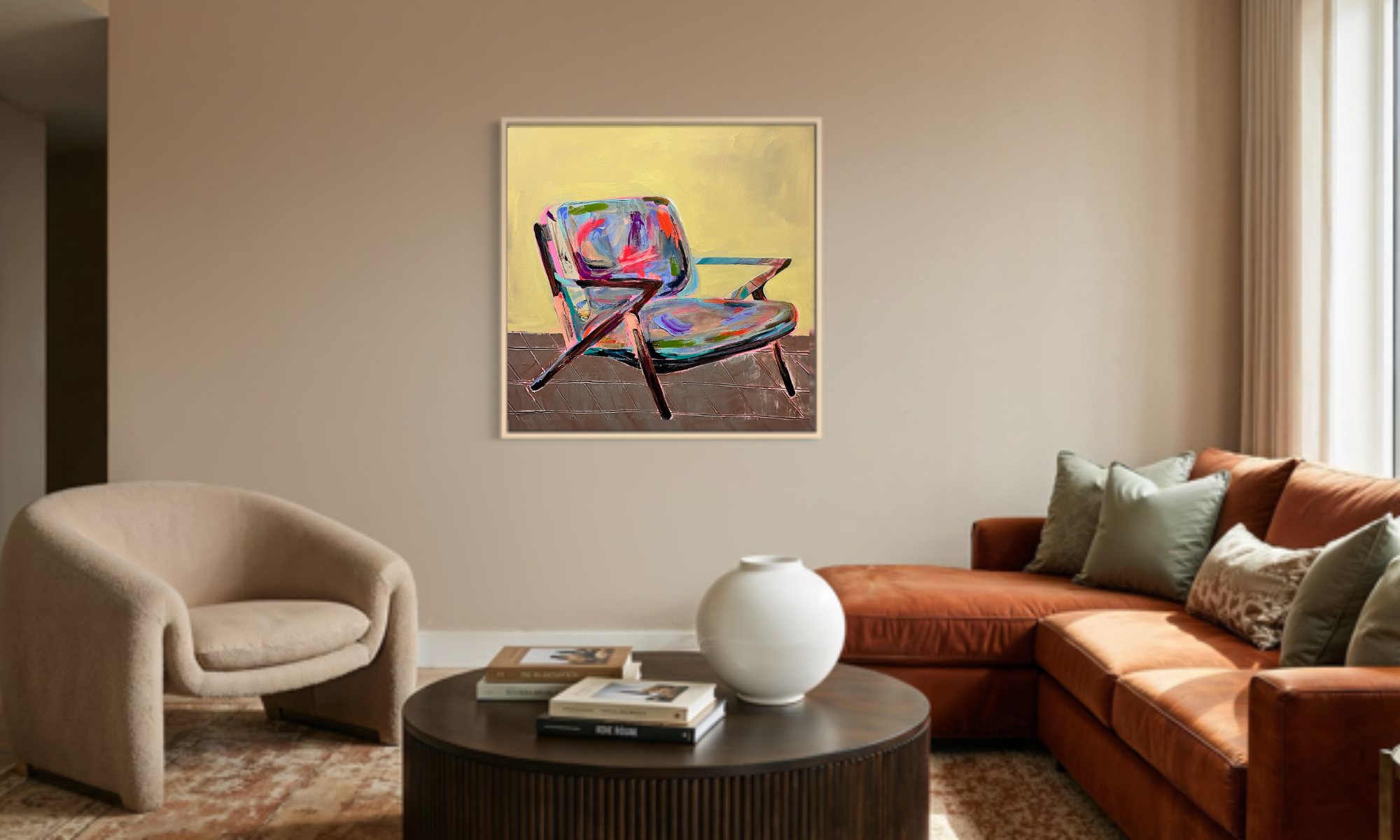 Original abstract painting of a chair on wall