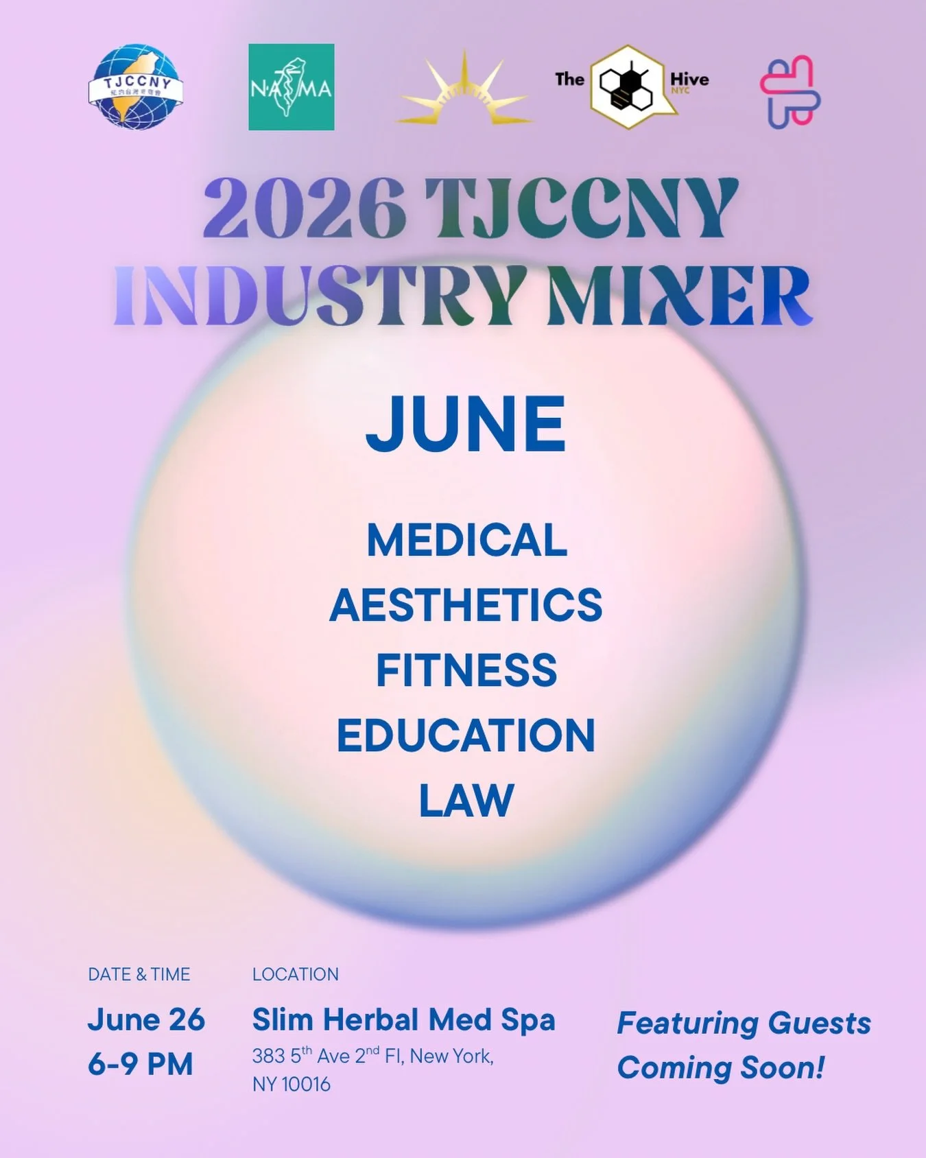 🌟 TJCCNY Industry Mixer
Calling medical, aesthetics, fitness, education, and law professionals!
You&lsquo;re invited to join us to expand your network and exchange ideas.
Professionals from All Fields Welcome!
Featuring Guests Coming Soon!

📍 Locat