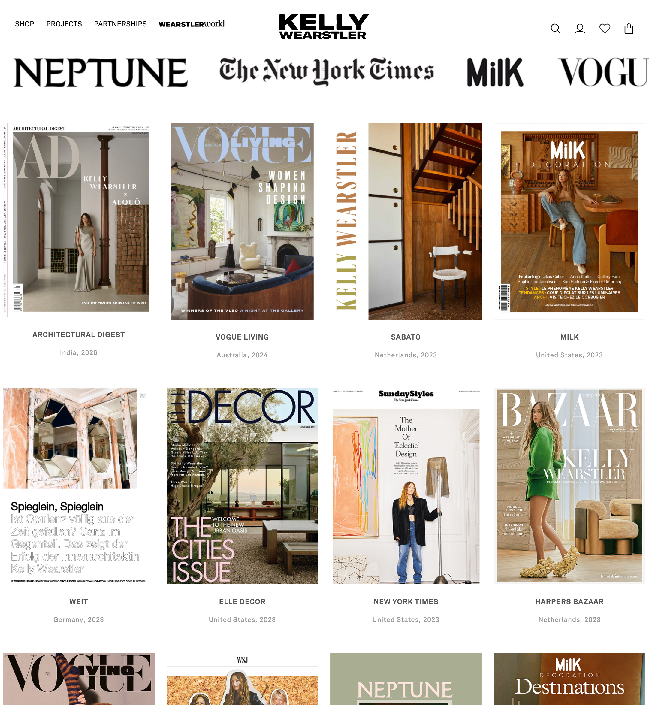 Press page of designer Kelly Wearstler