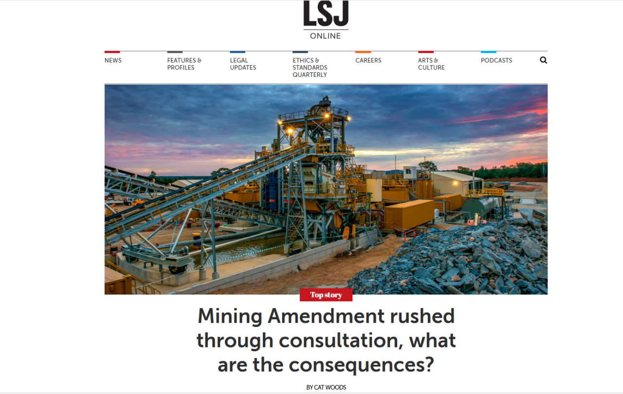 Mining amendments rushed through consultation - Law Society Journal