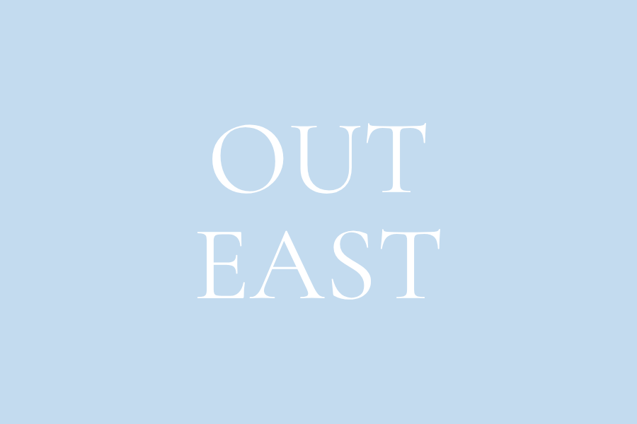 Light blue background with white text that reads 'OUT EAST'