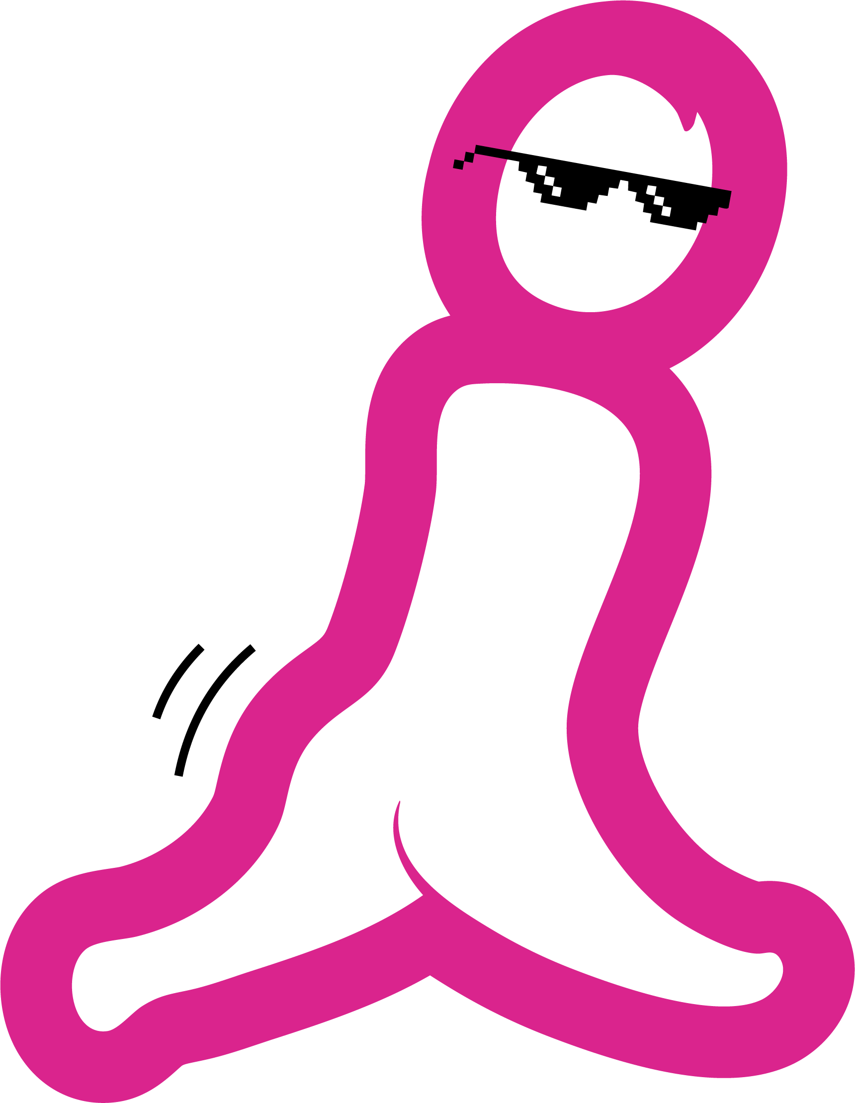 A stylized cartoon pink and white snail wearing black pixelated sunglasses, with a black background.