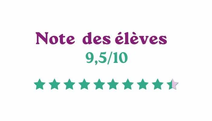 Note de la classe, 9,5 sur 10, avec 9 étoiles remplies et une étoile vide.