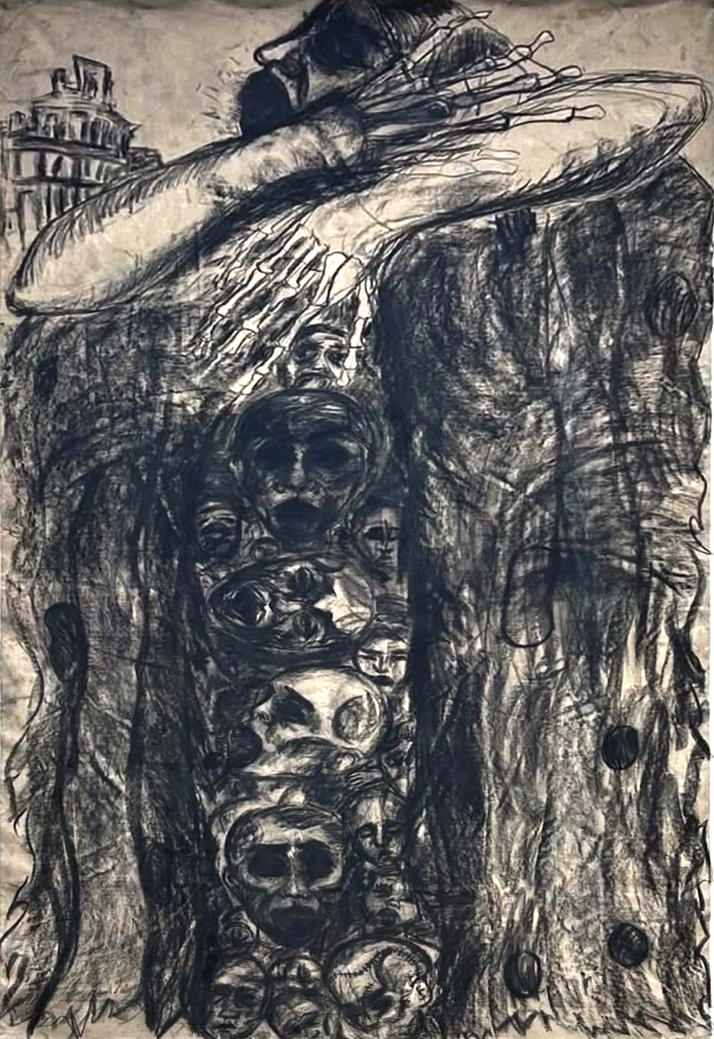 Starvation_charcoal on unprimed canvas (2025)