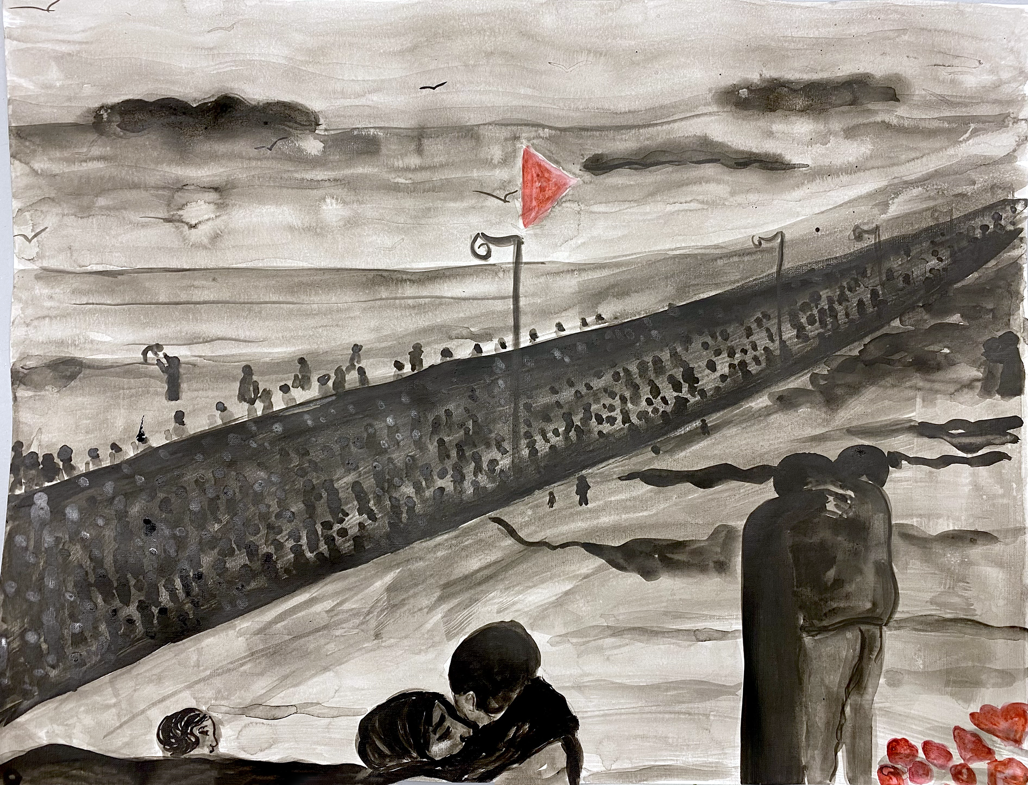 Northern Gaza Reuniting with Southern Gaza After a Fragile Ceasefire, ink and acrylic on canvas paper (2025)