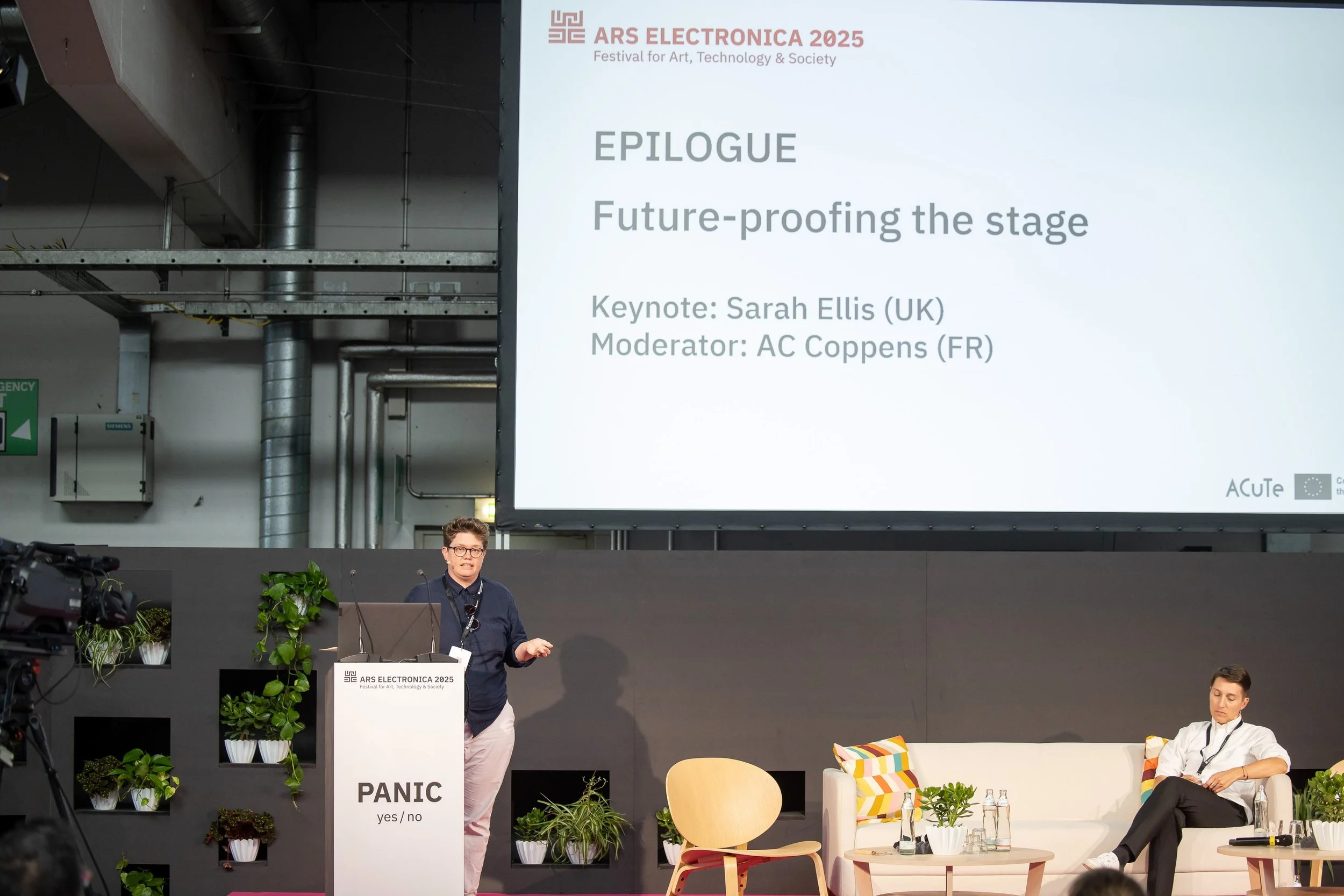 Photo: flap / From left to right: Sarah Ellis, AC Coppens / Staged Realities Conference at Ars Electronica 2025