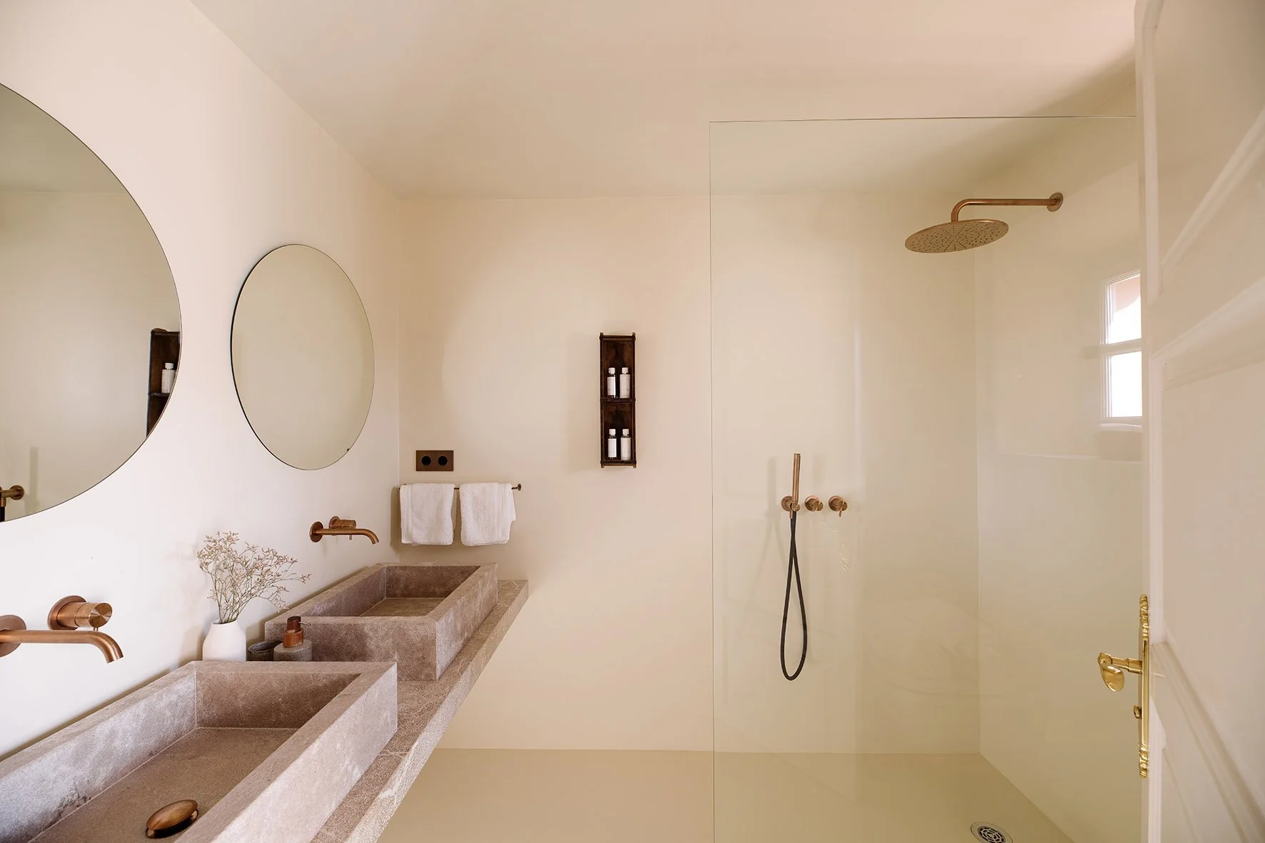 white bathroom stone sinks shower
