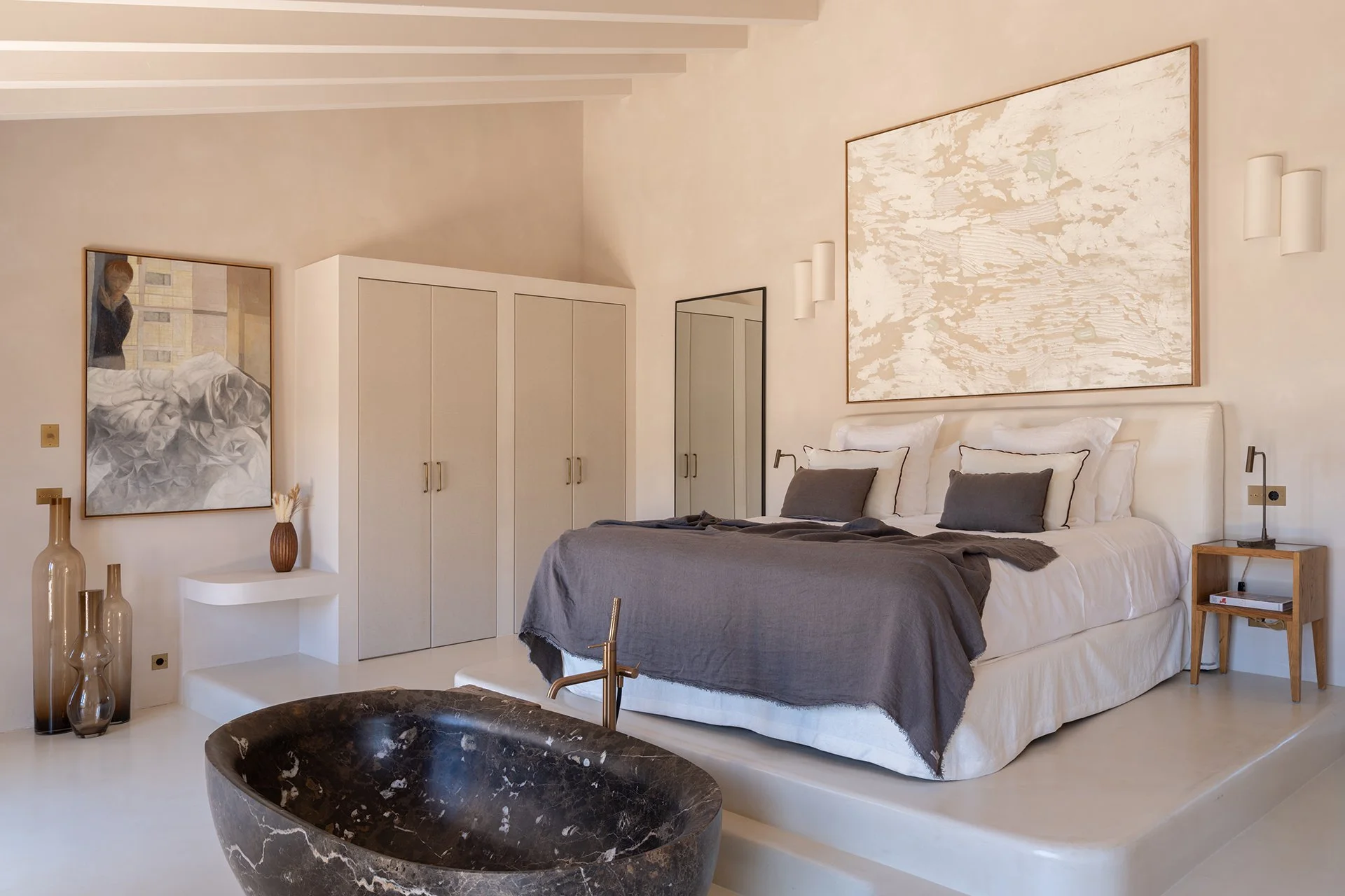 The Master bedroom, located on the first floor, has both a free-standing bath and separate shower.