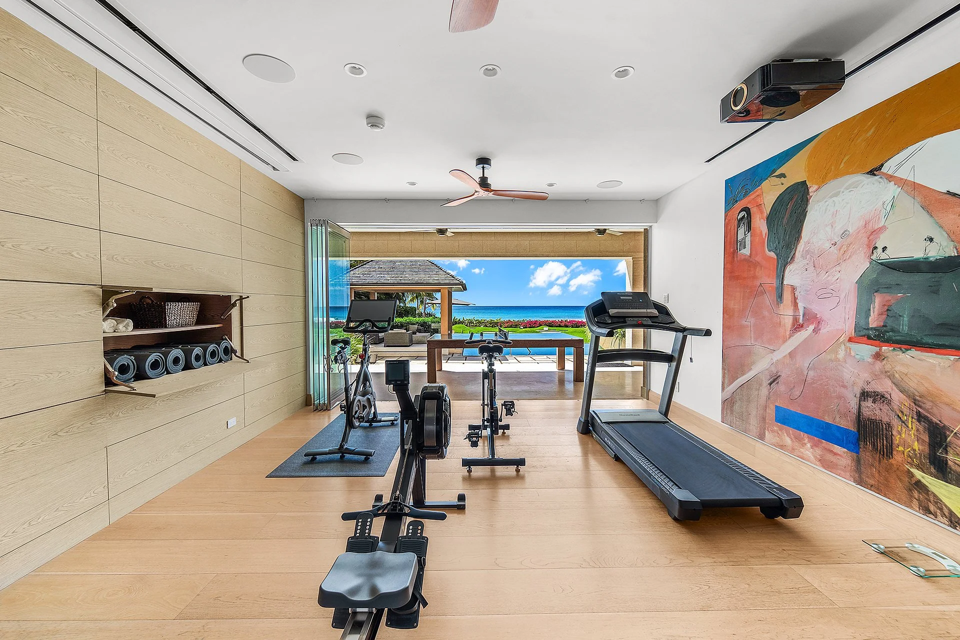 State-of-the-art gym with sea view at Godings Beach House, St. Peter, Barbados.