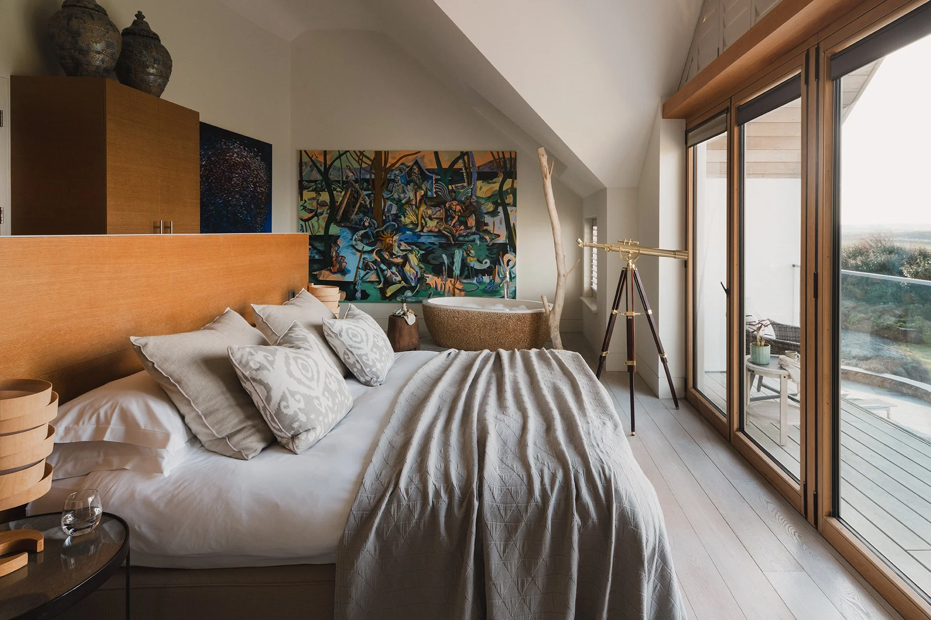 All five beautiful bedrooms have stunning sea views as well as a sumptuous ViSpring bed; two feature oak four-posters.