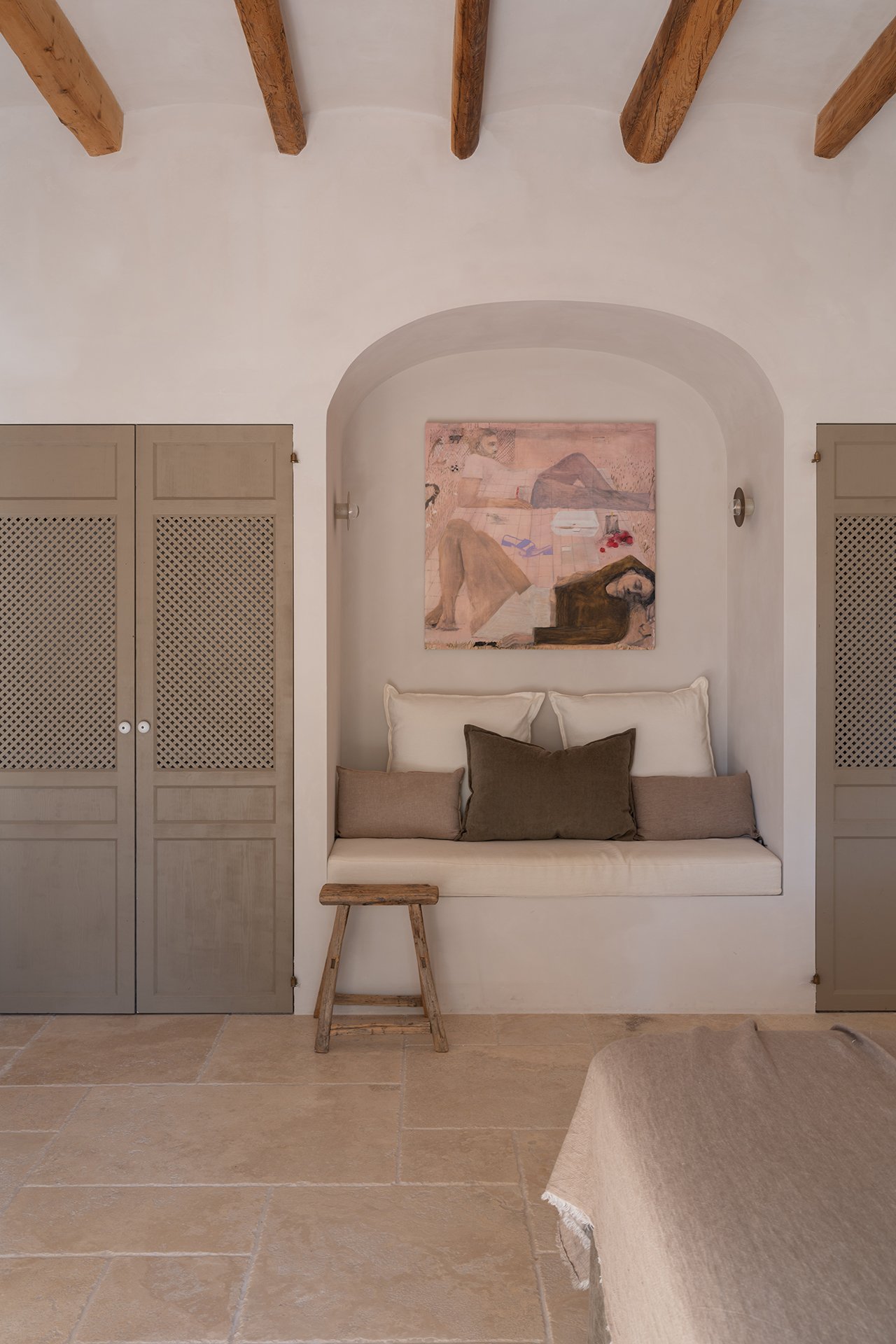 Four luxurious double bedrooms, set over 2 floors and furnished with bespoke furniture, sumptuous linens and unique design pieces. All have fabulous mountain and village views with en-suite stone, slate and marble shower rooms.