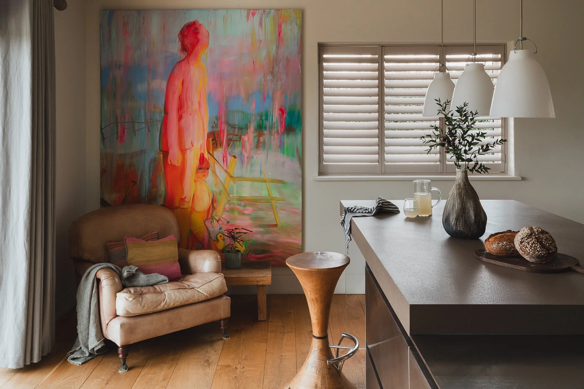 The interiors style has been created by Jill Stein and is coastal-hip, with driftwood features, oversized storm lanterns, locally sourced art and sculptures and designer furnishings.