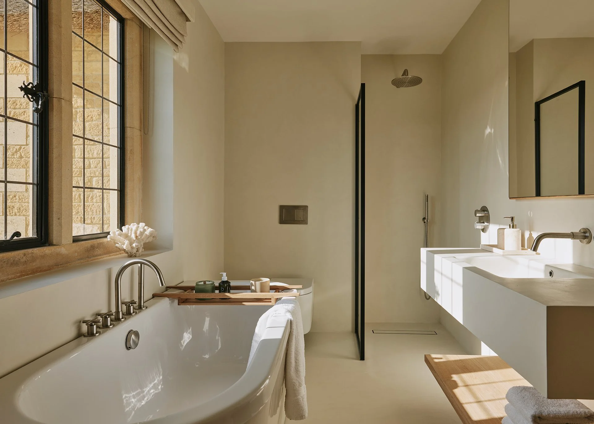 Four have en suite bathrooms and one has a freestanding bath overlooking The Cotswolds countryside.