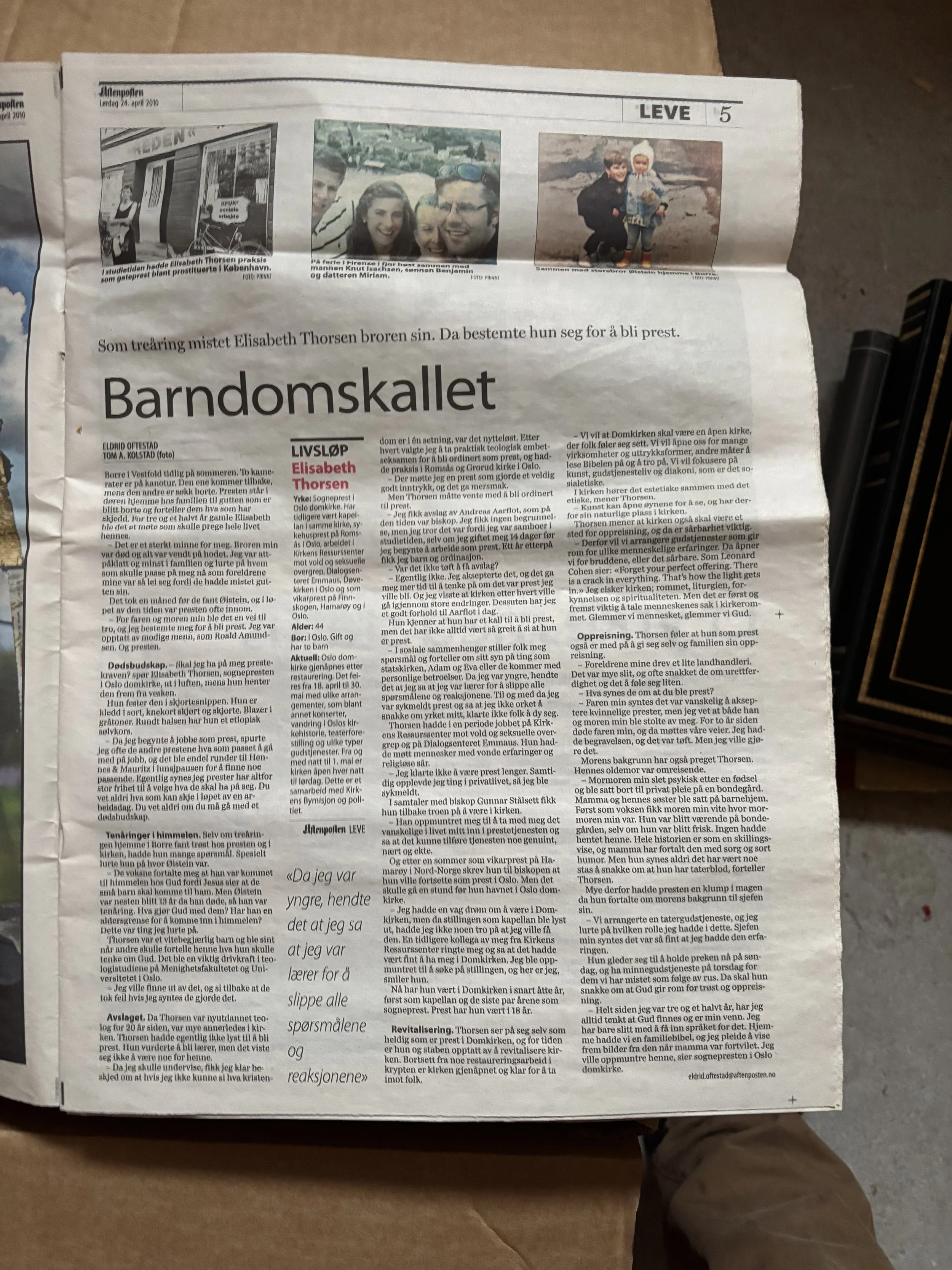 Tekst med tittelen «Barndomskallet». Fra Aftenpostens bilag Leve, 2010