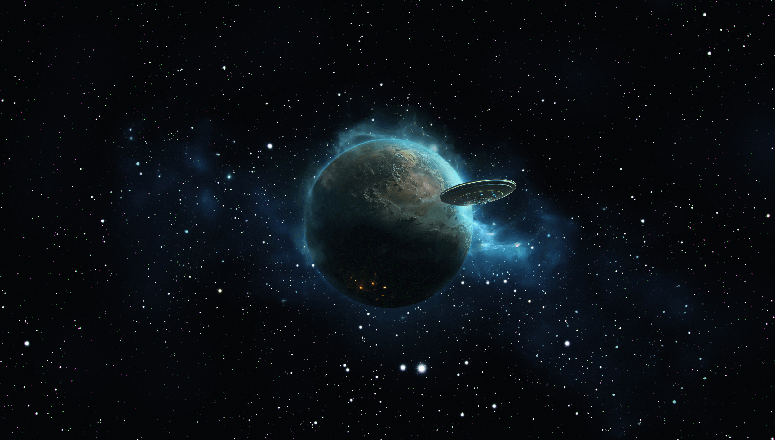 UFO schwebt in der Nähe eines Planeten