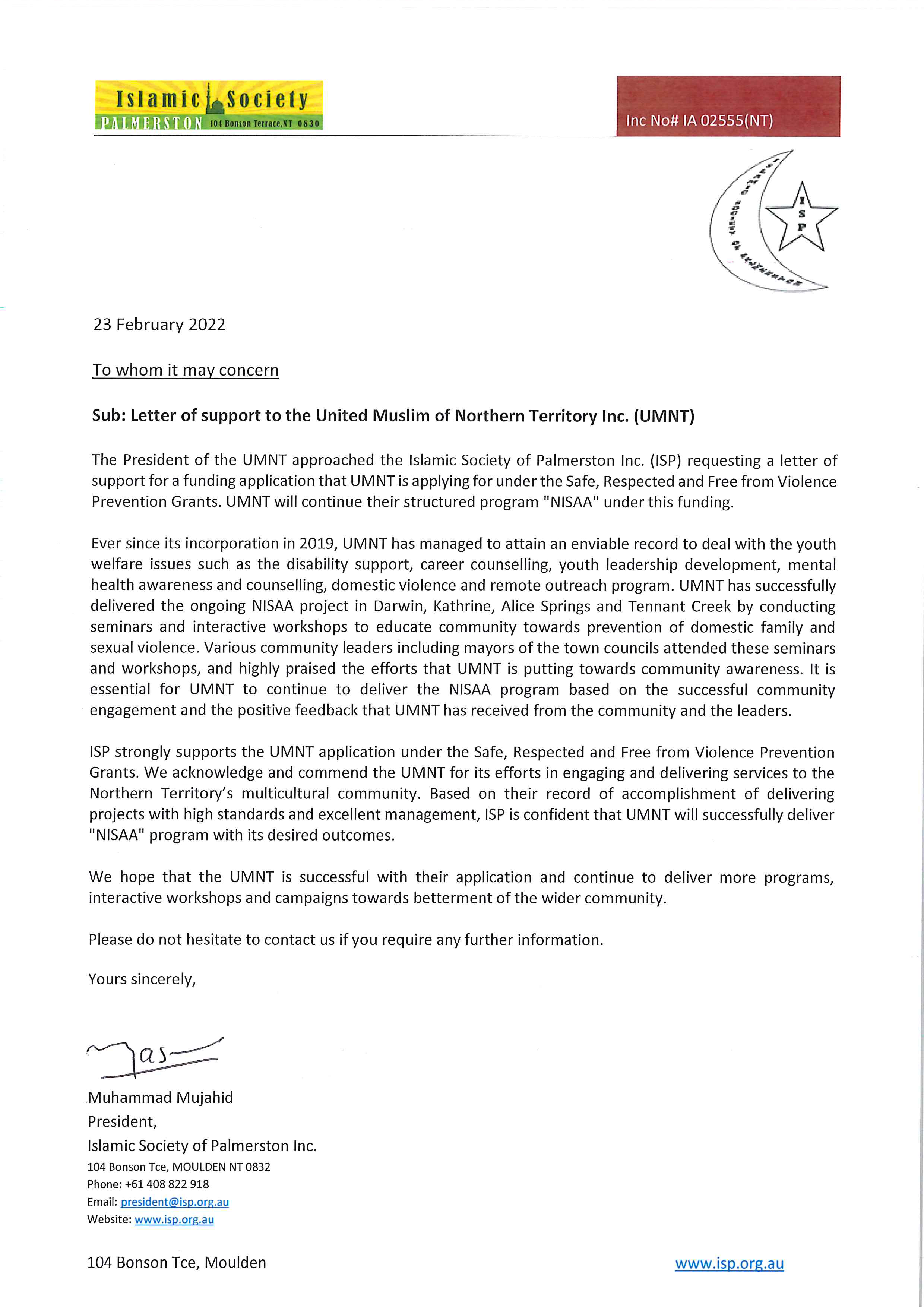 ISP Letter of Support UMNT NISAA.png