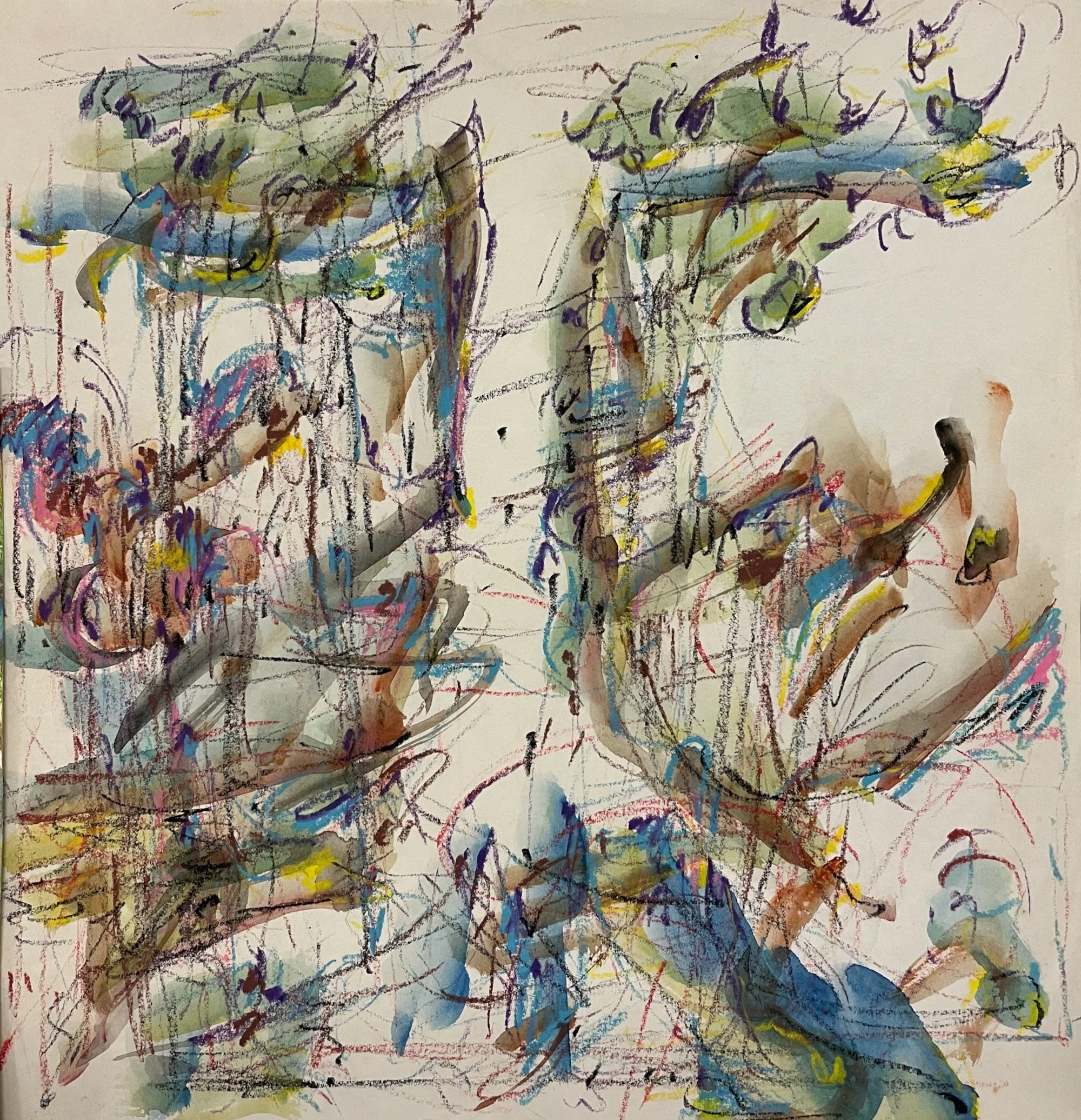 Ohne Titel, Aquarell und Olkreide, 35 x 35 cm