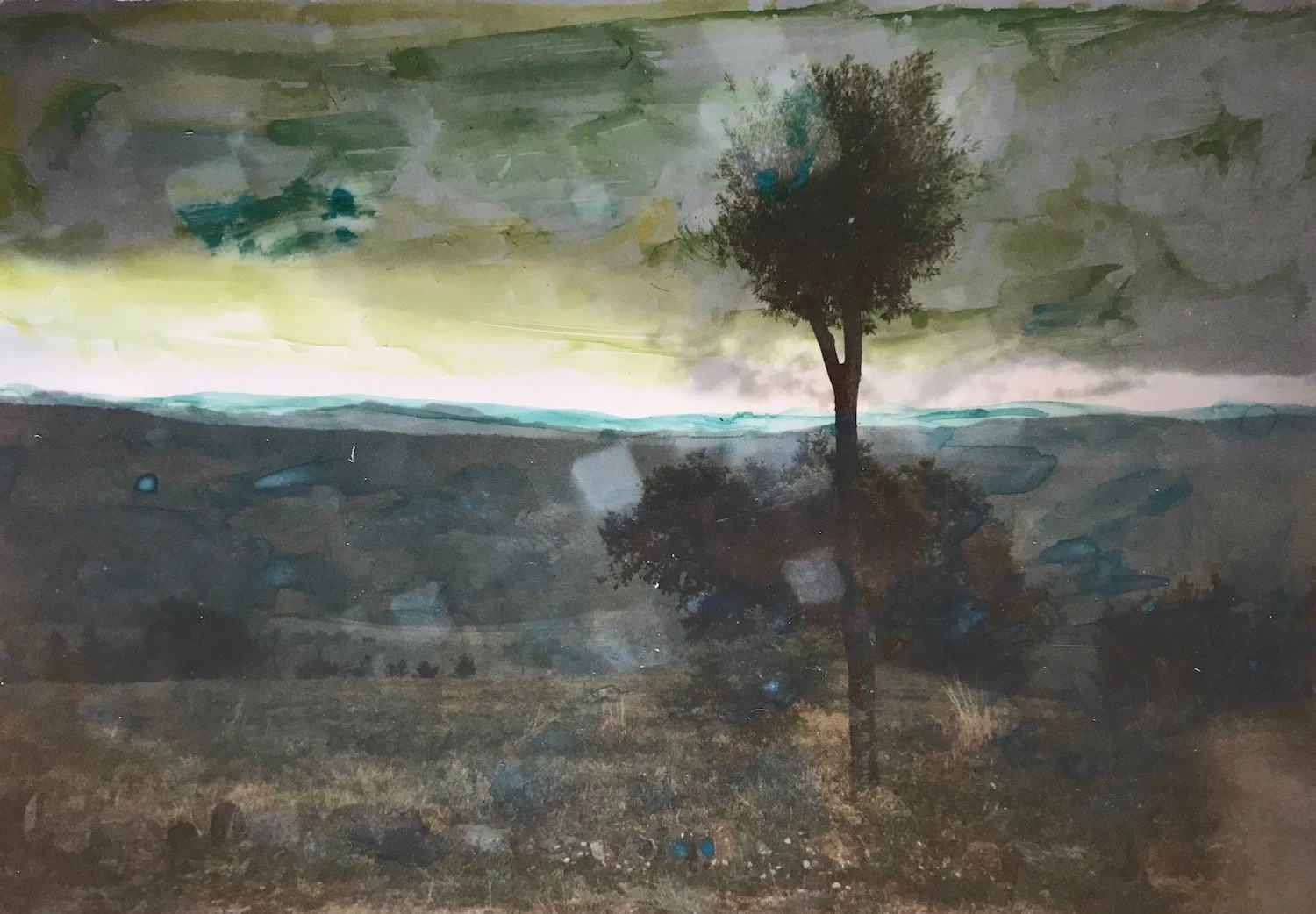 Landschaft, Aquarell auf Fotografie, 1990s