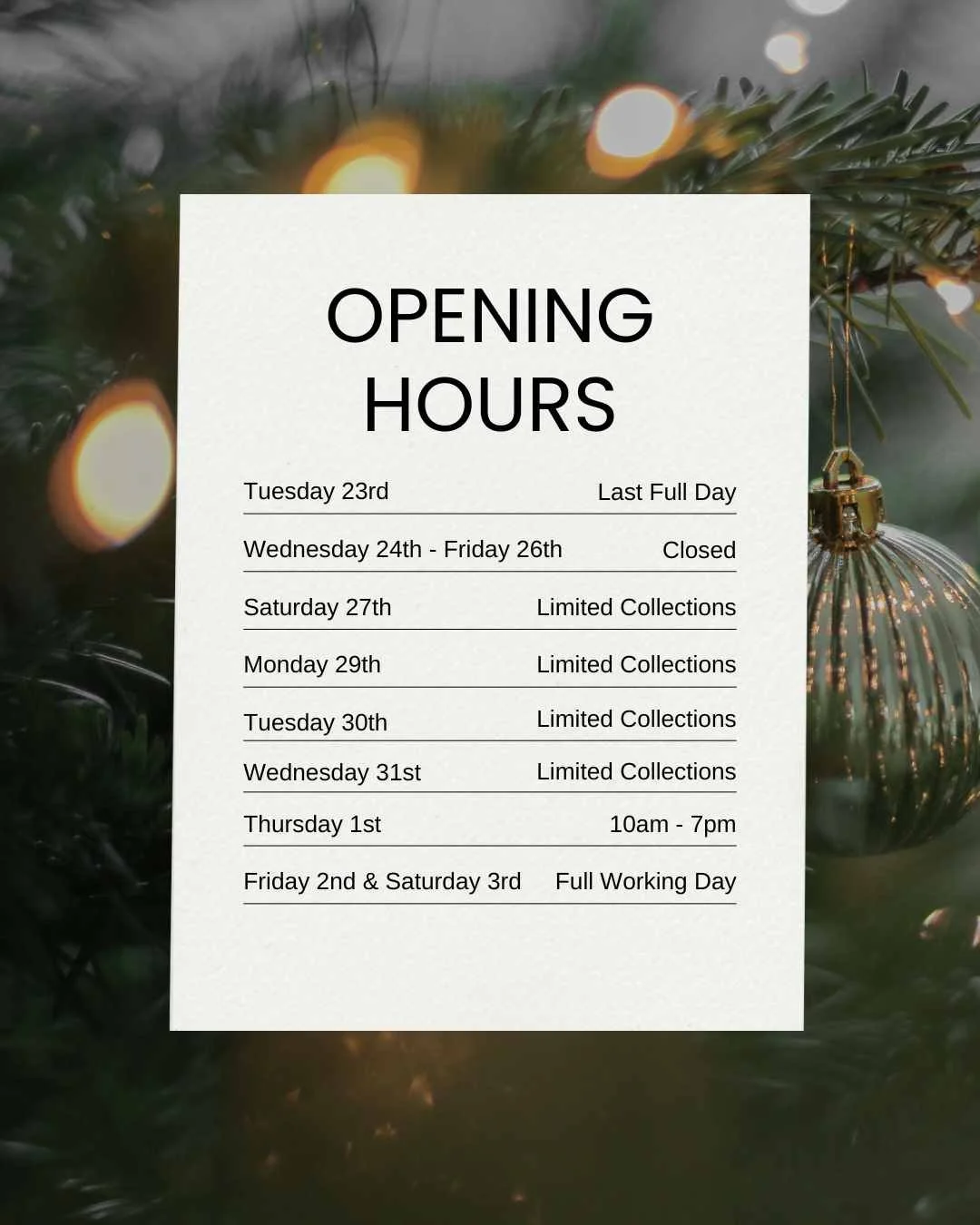 Christmas Schedule &amp; Extra Bins for the Festive Season