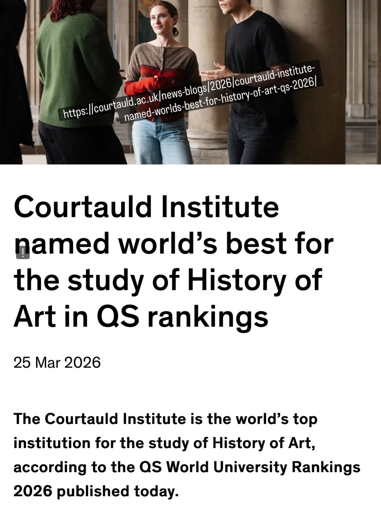 Congratulations to the Courtauld Institute of Art and all its wonderful faculty and staff! This is the most wonderful news 🎉