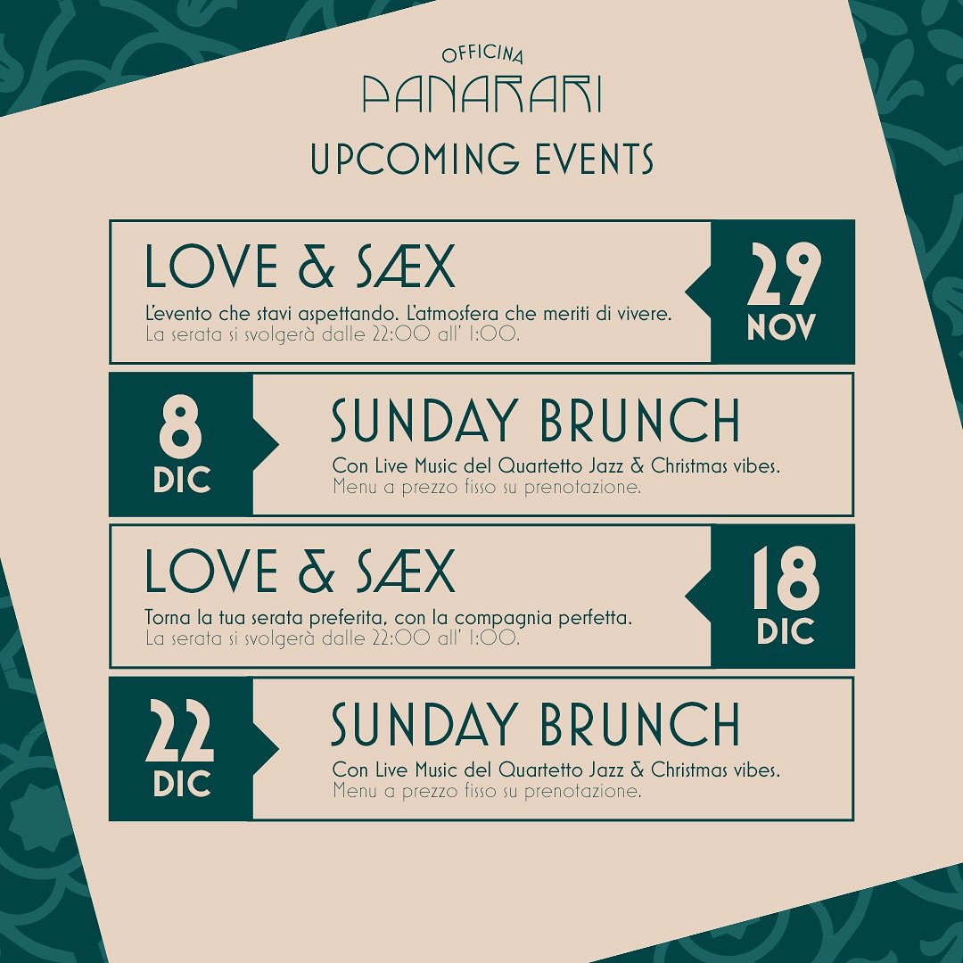 Il calendario degli EVENTI in Officina di novembre e dicembre &egrave; finalmente fuori! 💚🗓️

Ti aiutiamo ad organizzare l&rsquo;agenda, ci aspettano tantissimi appuntamenti fantastici 🤓👇🏻

📌 LOVE &amp; S&AElig;X, per la prima volta di venerd&i