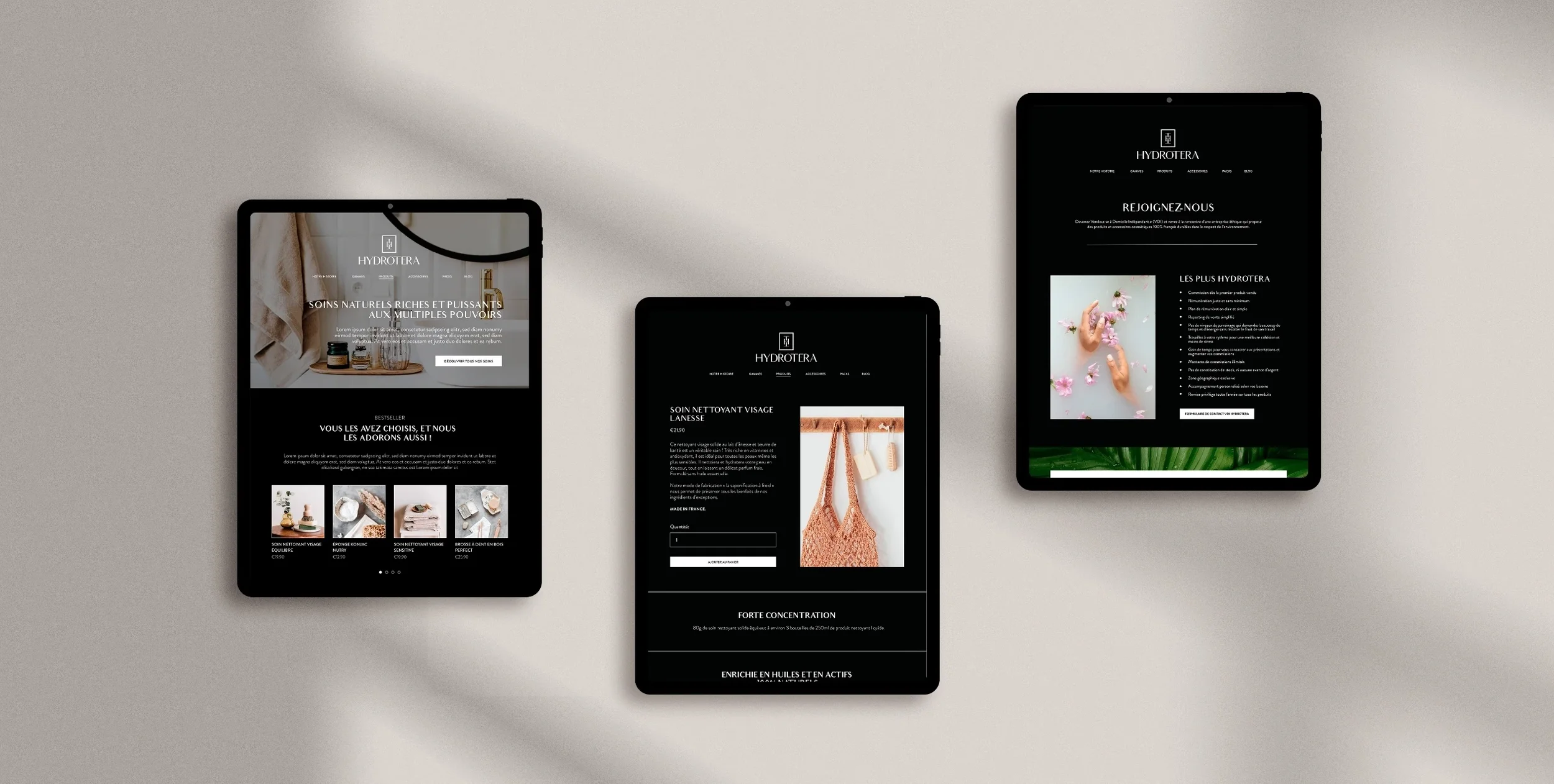 Site internet Squarespace pour la marque de beauté Hydrotera