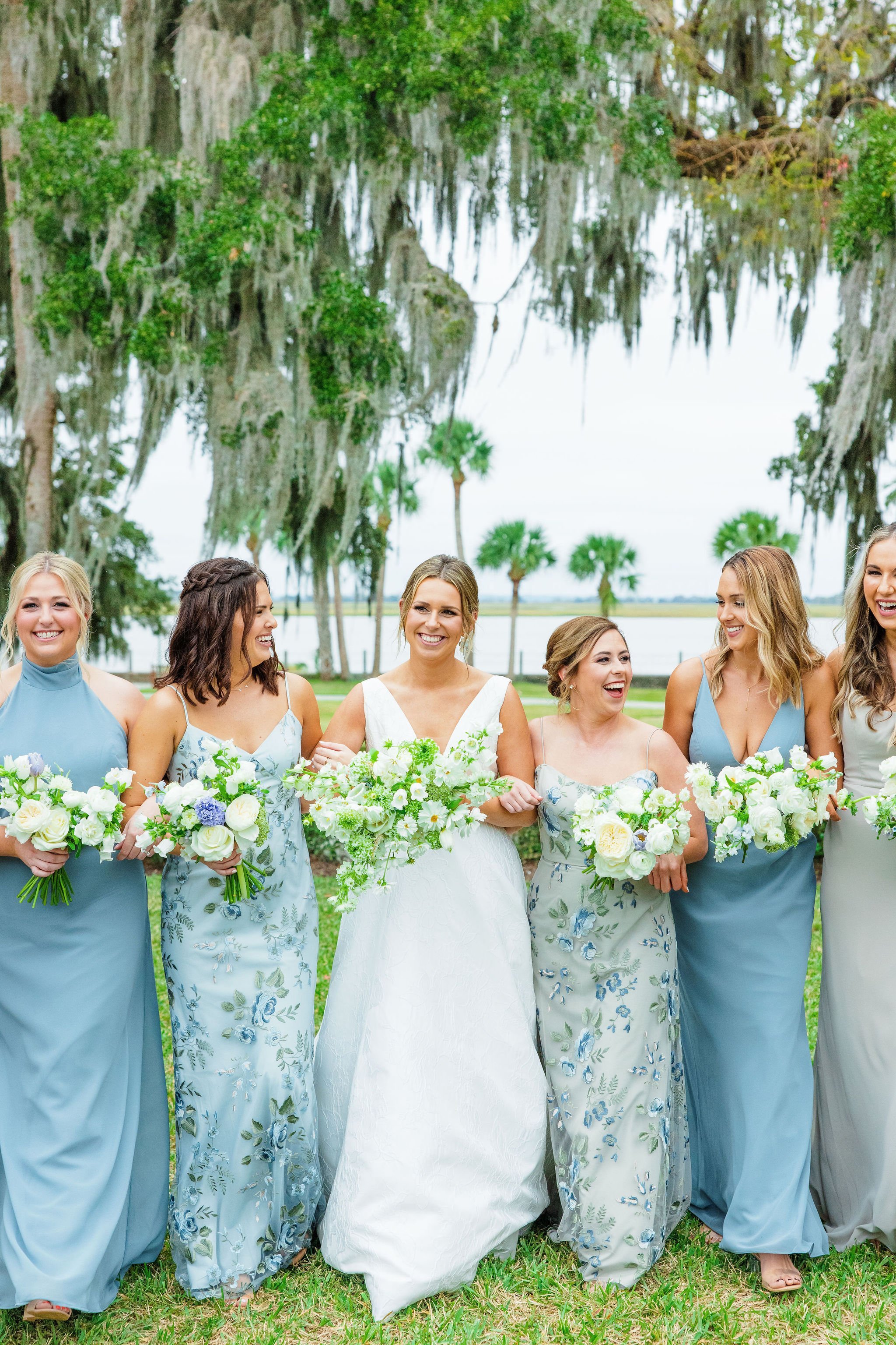 blue coordinating bridesmaids dresses southern wedding style