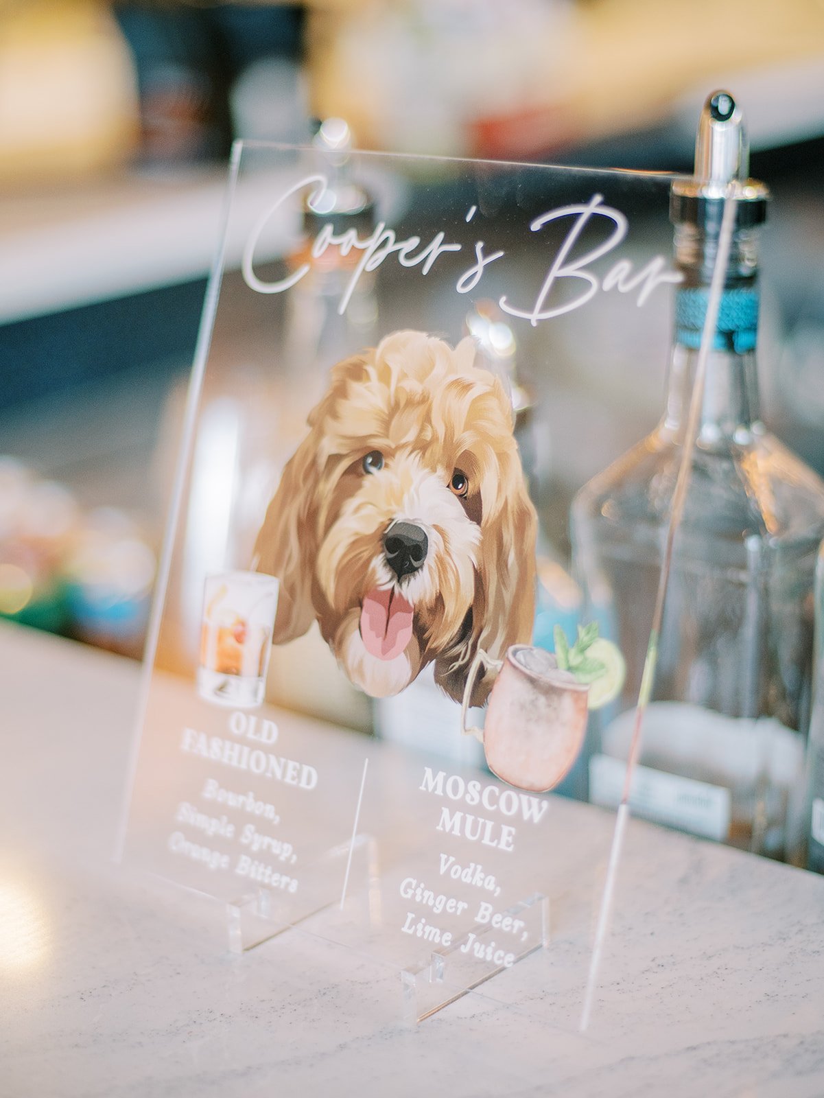 cute wedding bar sign with custom dog portrait