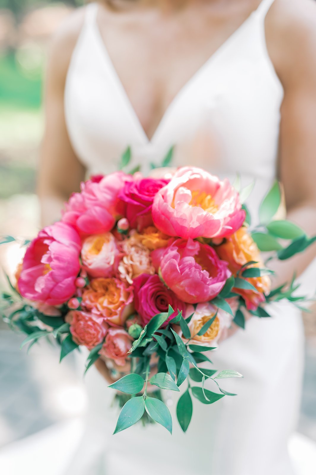 modern fun bright pink and orange bridal bouquet