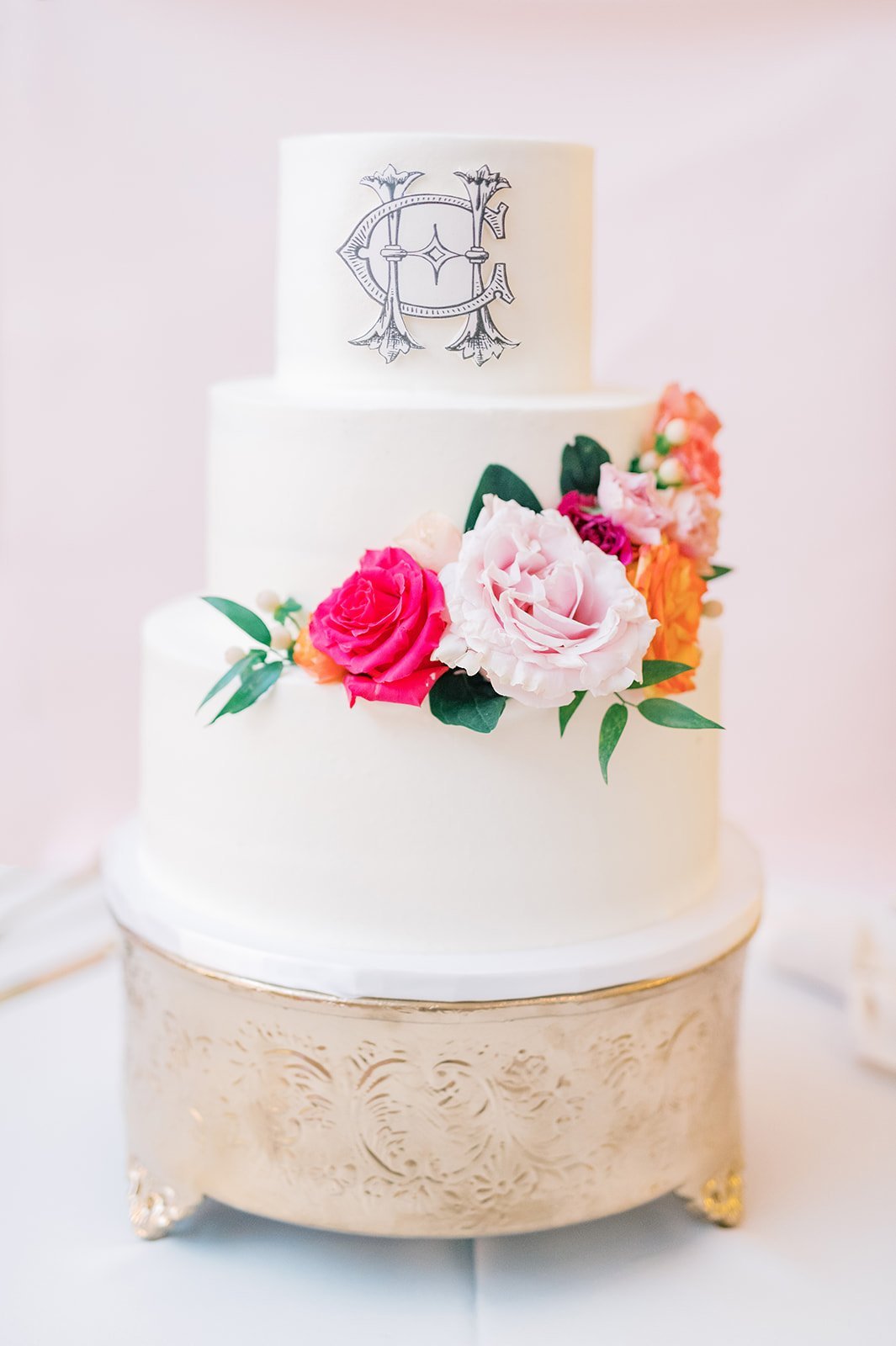 cute simple wedding cake with florals