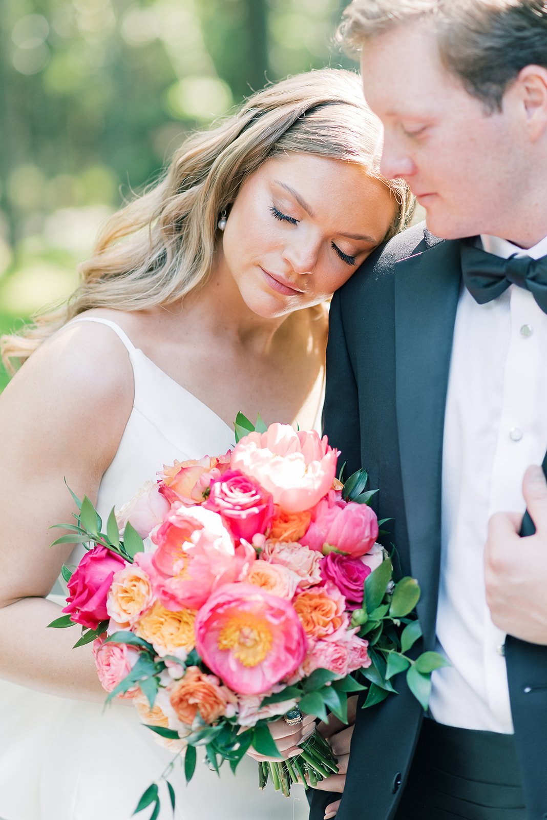 bright modern colorful pink and orange wedding florals