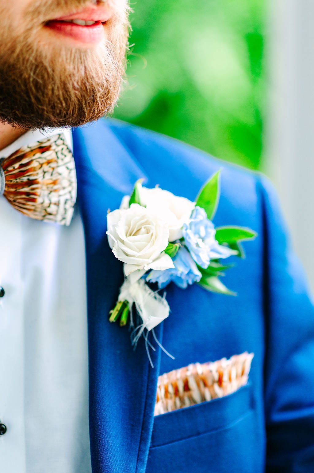 blue and white boutonniere 