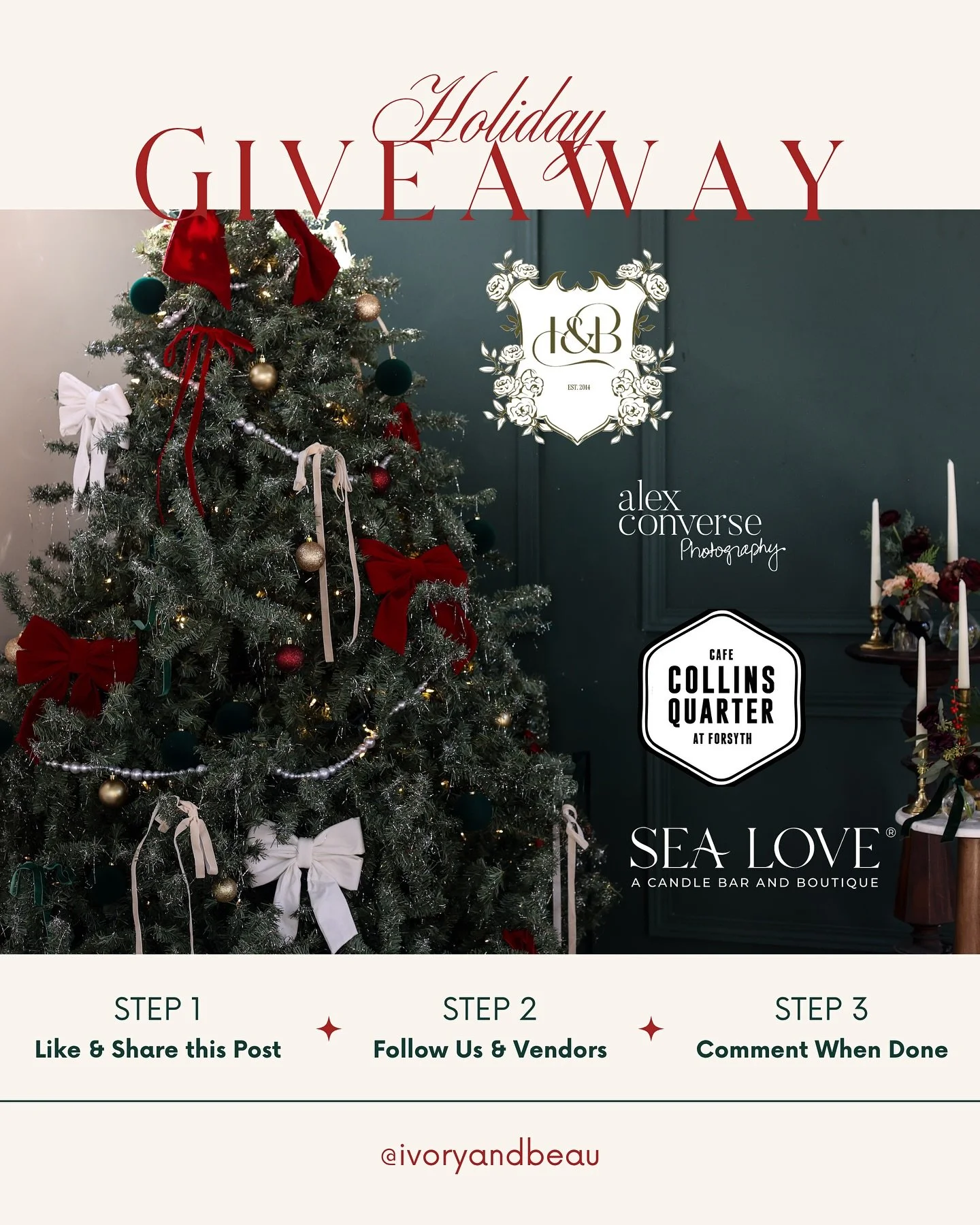 🎁 Ivory &amp; Beau&rsquo;s Holiday Giveaway is HERE! 🎄✨
 We&rsquo;re spreading major holiday cheer with a dream package you won&rsquo;t want to miss. One lucky winner will receive HUGE goodies from some of our favorite Savannah vendors that are per
