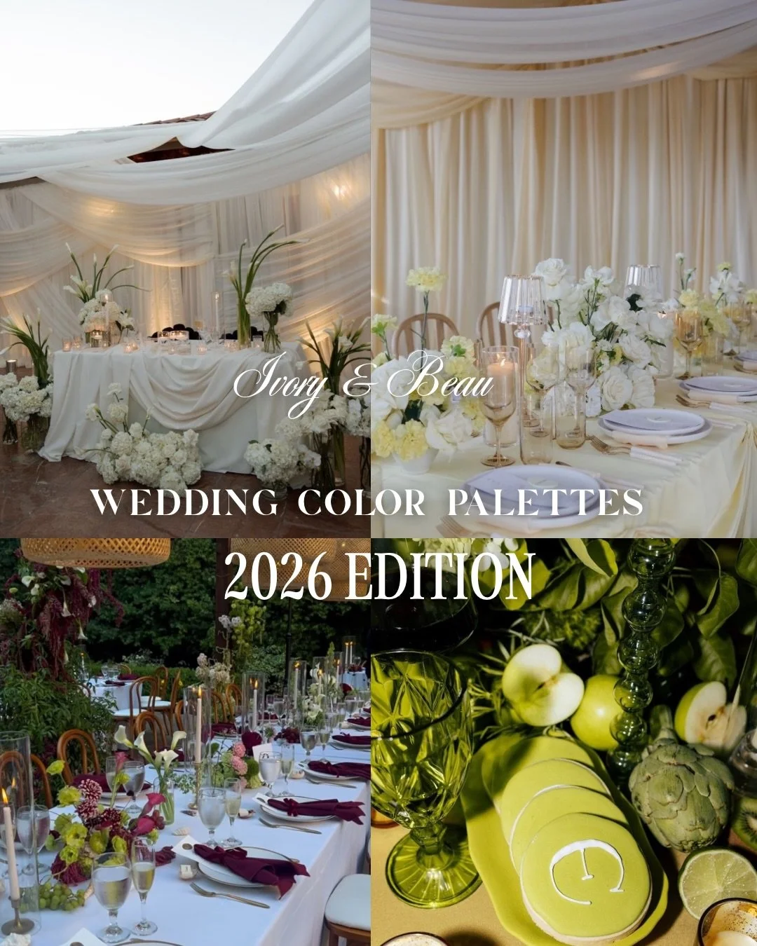 The prettiest wedding color palettes for 2026 are officially here 🤍✨
Soft, romantic, and effortlessly chic with just enough personality to feel very now.

These palettes aren&rsquo;t just pretty&hellip; they&rsquo;re the moment.
Save this for floral