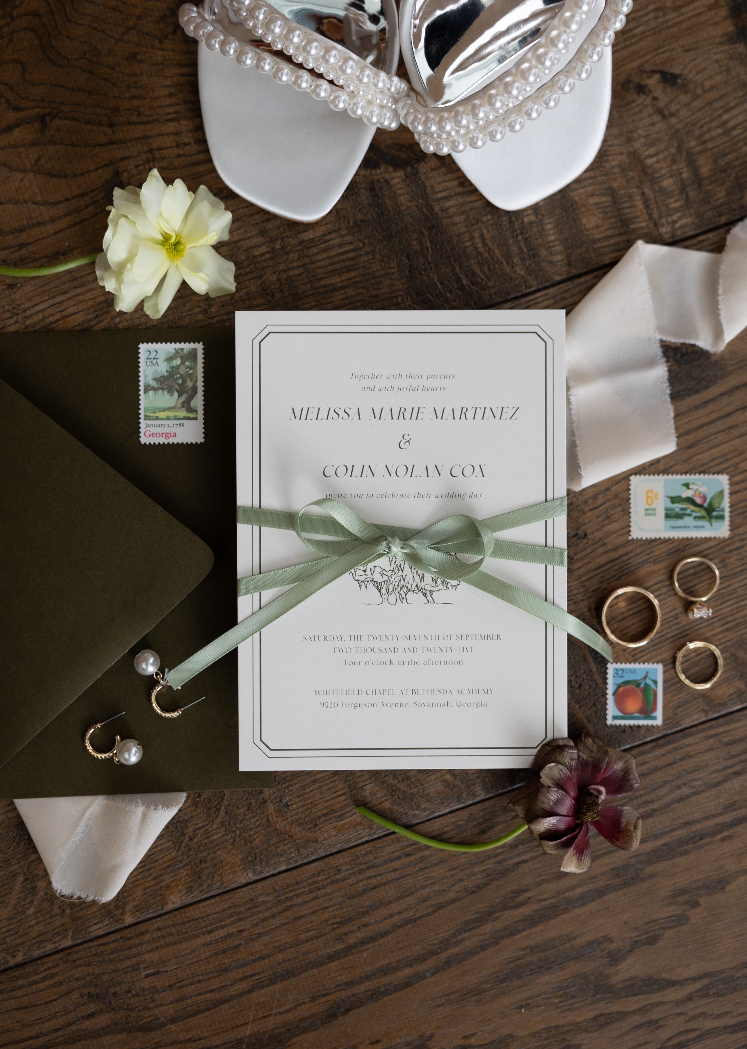 Wedding Rings Flat Lay Savannah Wedding Details
