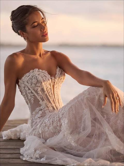 Beaded Strapless Fitted Plunging Neckline Gown