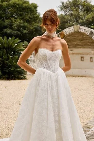 Floral Lace Strapless Gown