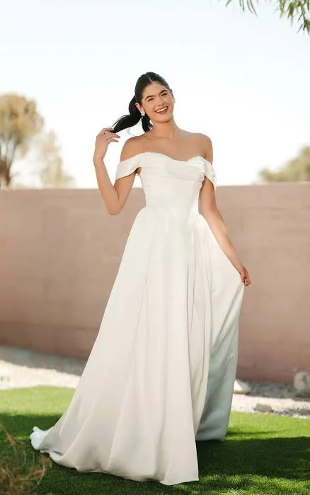Satin Pearl A Line Wedding Dress