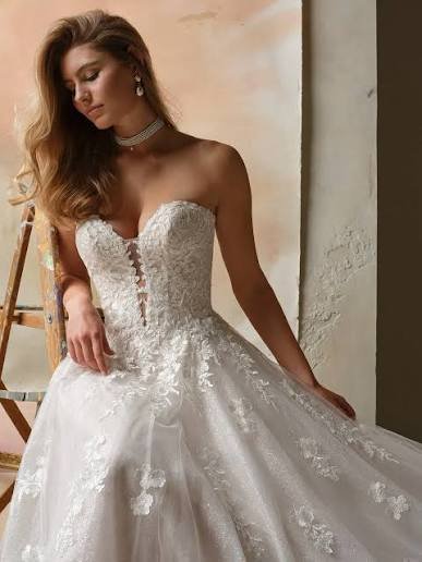 V Neck Plunging Sequin Wedding Dress