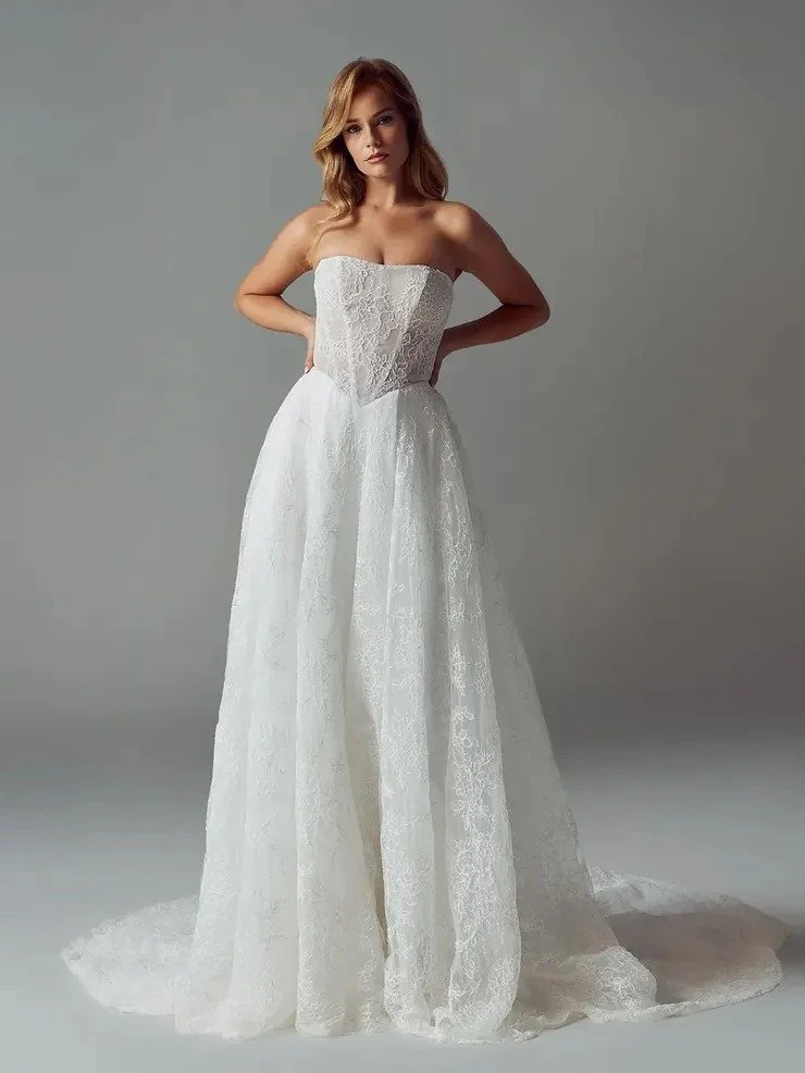 A-line Straight Neckline Lace Gown