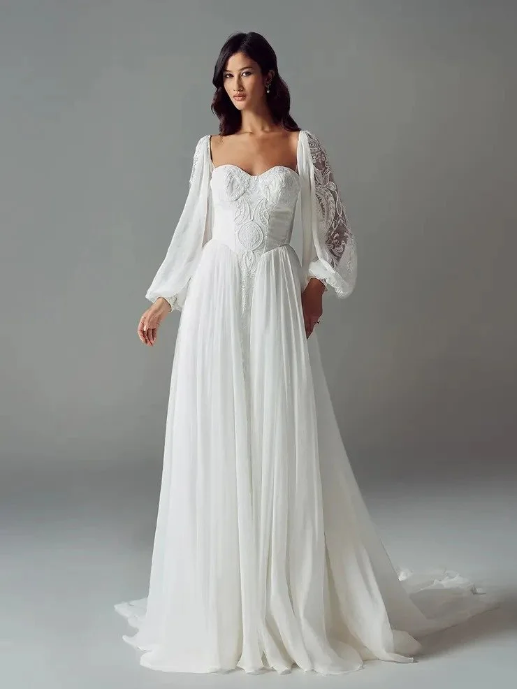 Long Sleeve Chiffon A-Line Gown 